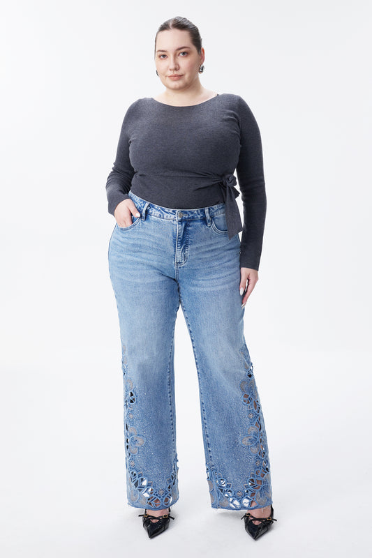 PLUS SIZE MID RISE WIDE LEG  BYW8305-P