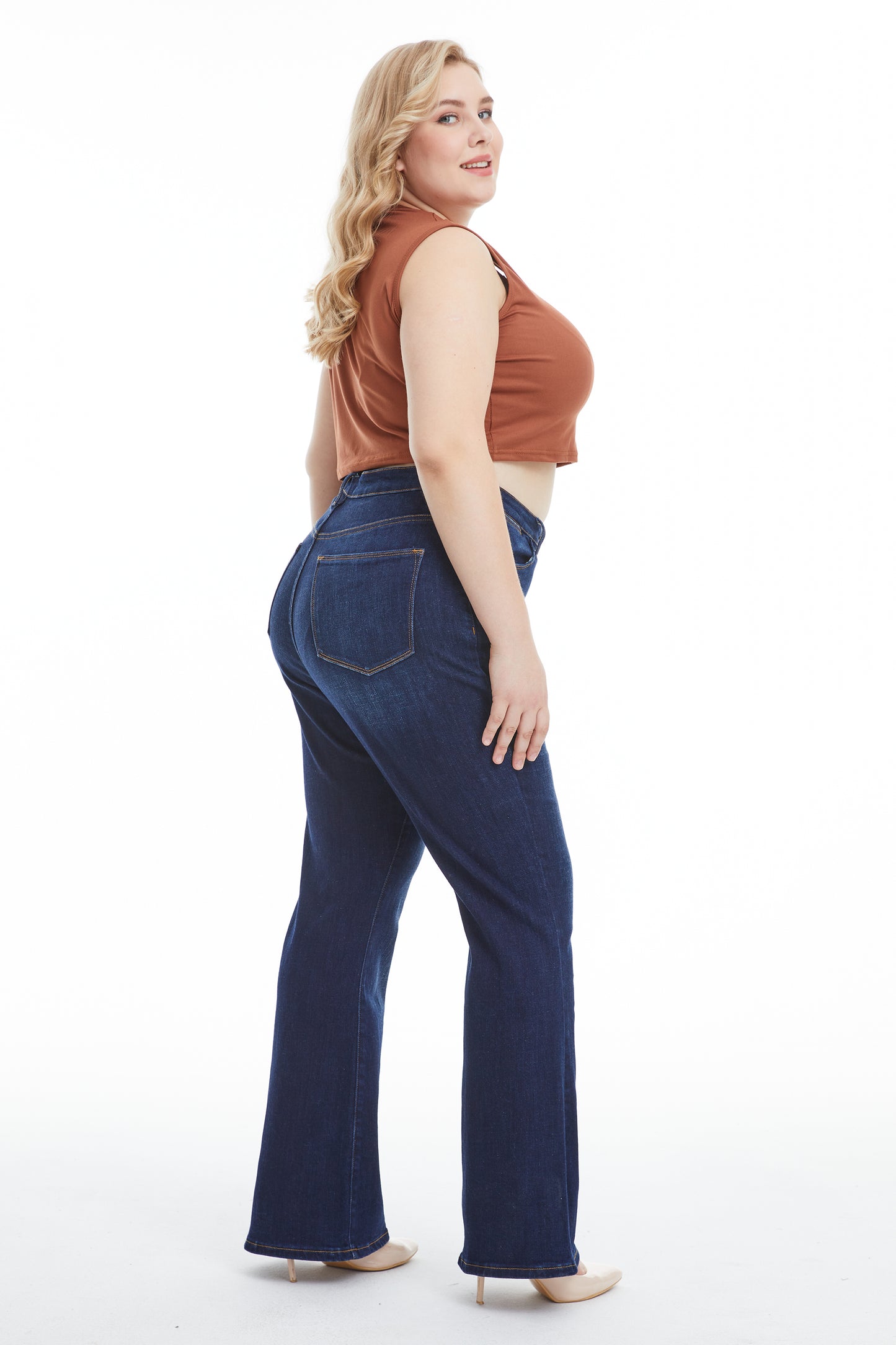 HIGH RISE FLARE JEANS BYF1125-P (BYHE052-P) DARK WASH PLUS SIZE