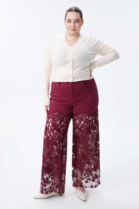 Plus Wide Leg Lece Jeans BYW8090B Inseam 30"(WINE)