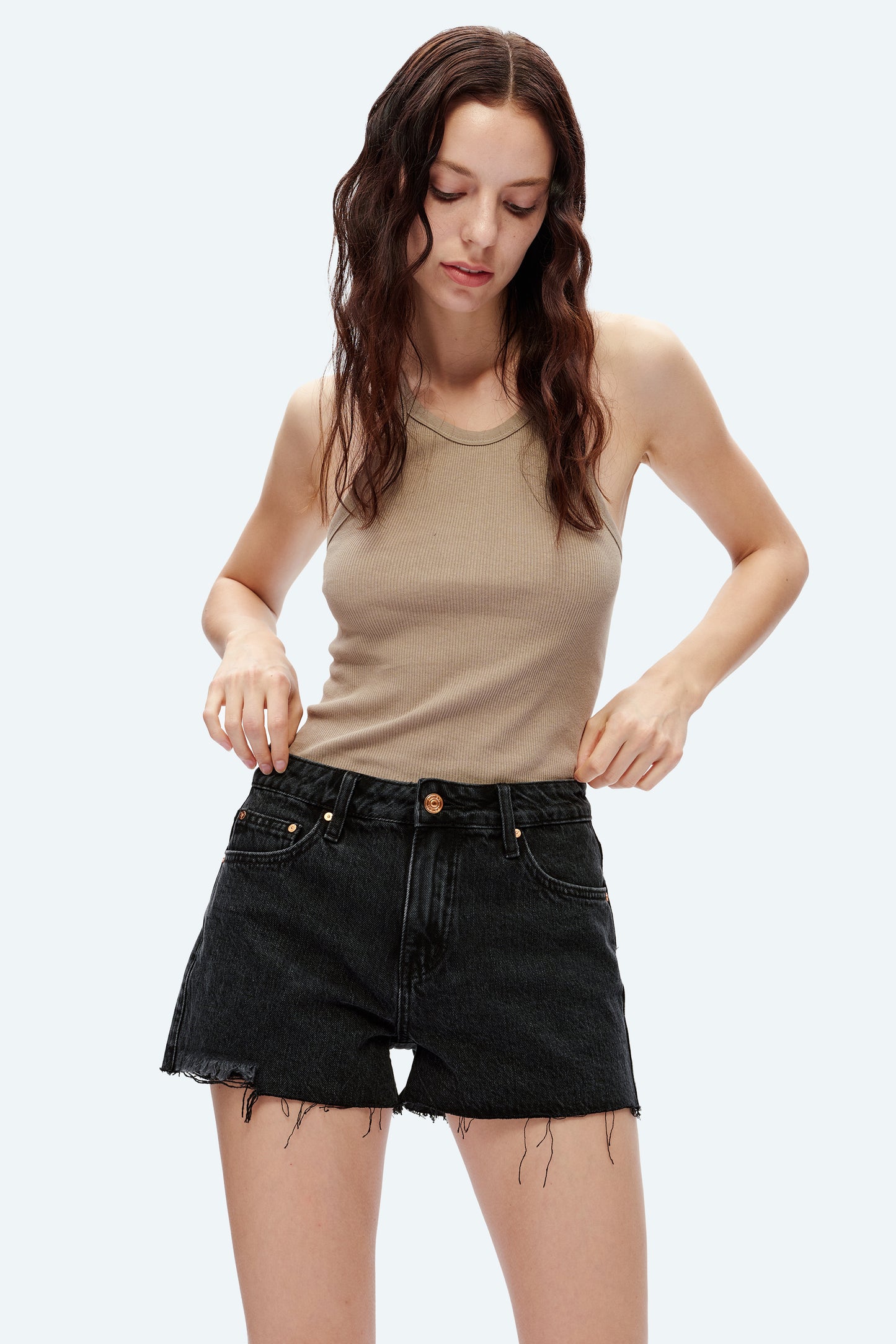 ELLA MID RISE DENIM SHORTS WITH RAW HEM BYH6086 (BYHE157) BLACK