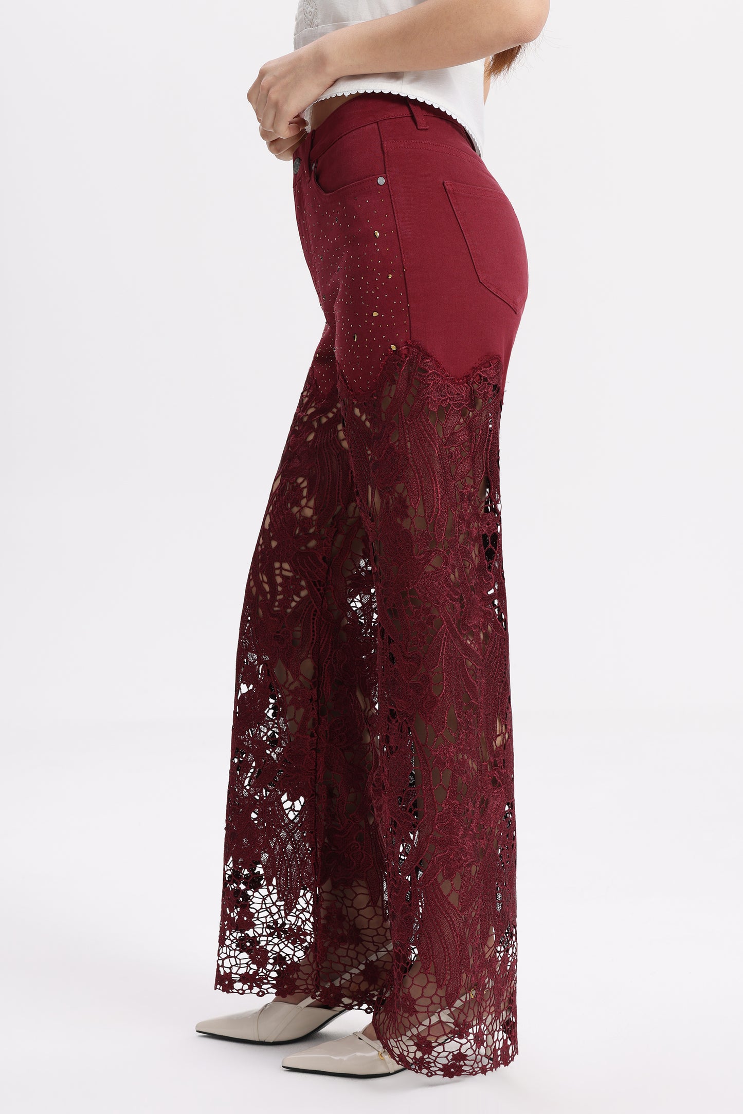 HIGH RISE LACE PANTS WITH RHINESTONE