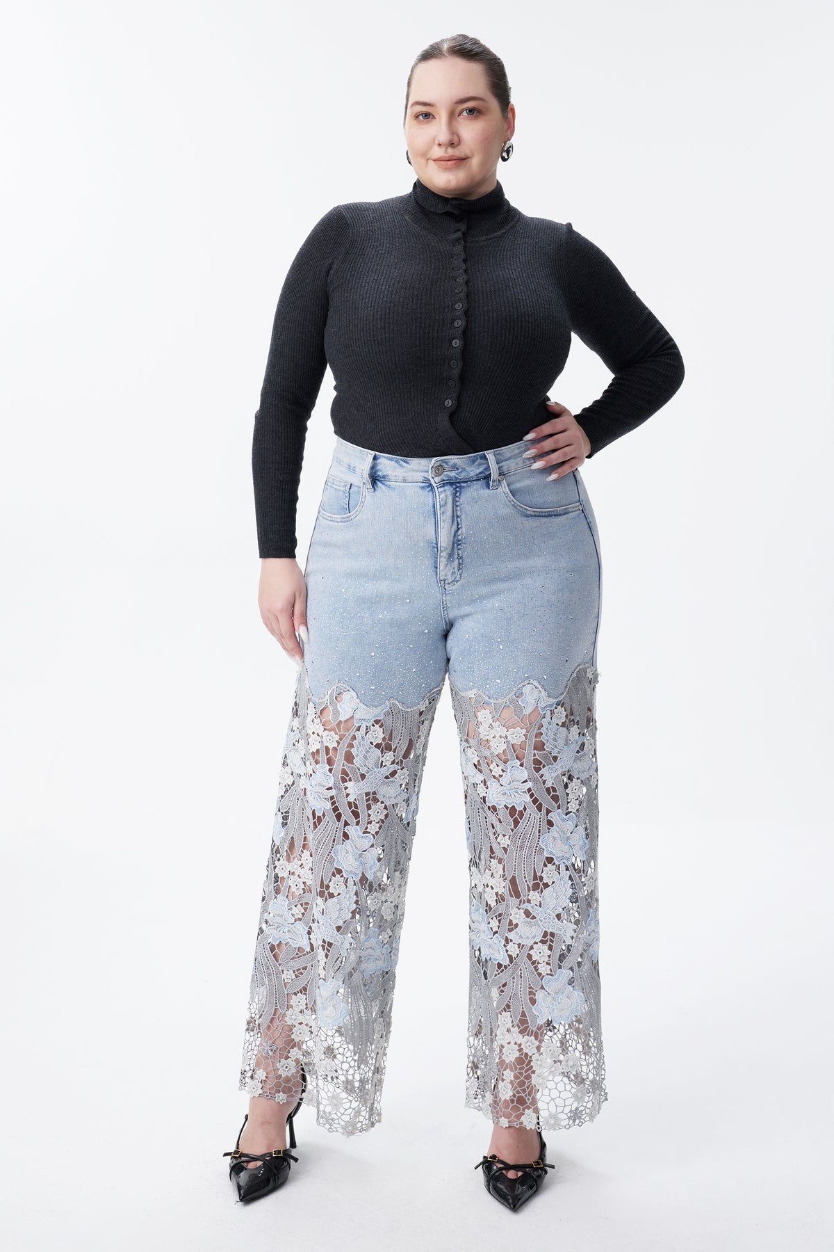 PLUS HIGH RISE LACE WIDE LEG