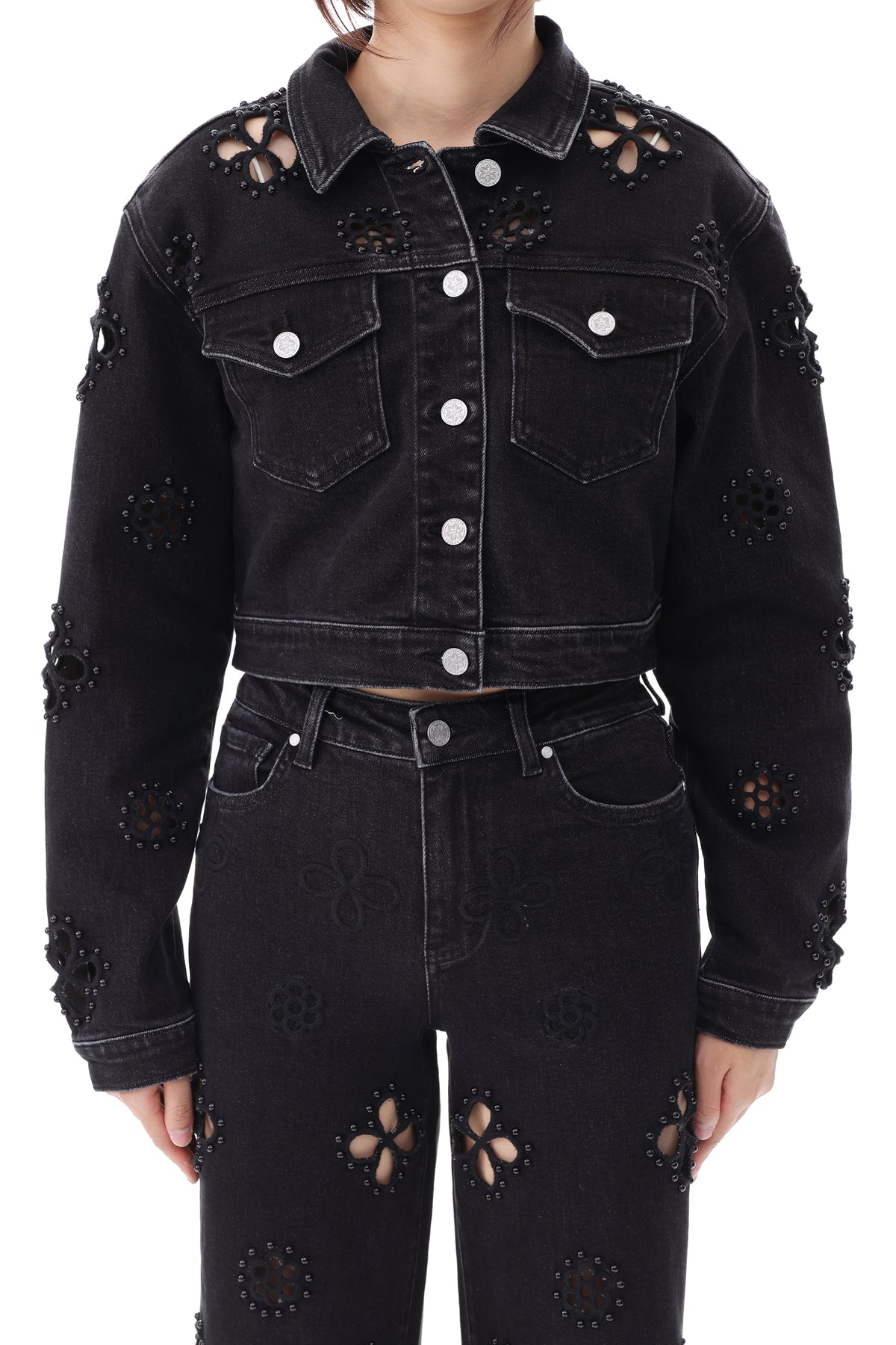 BOSTON CROPPED DENIM JACKET BYJ9078 BLACK
