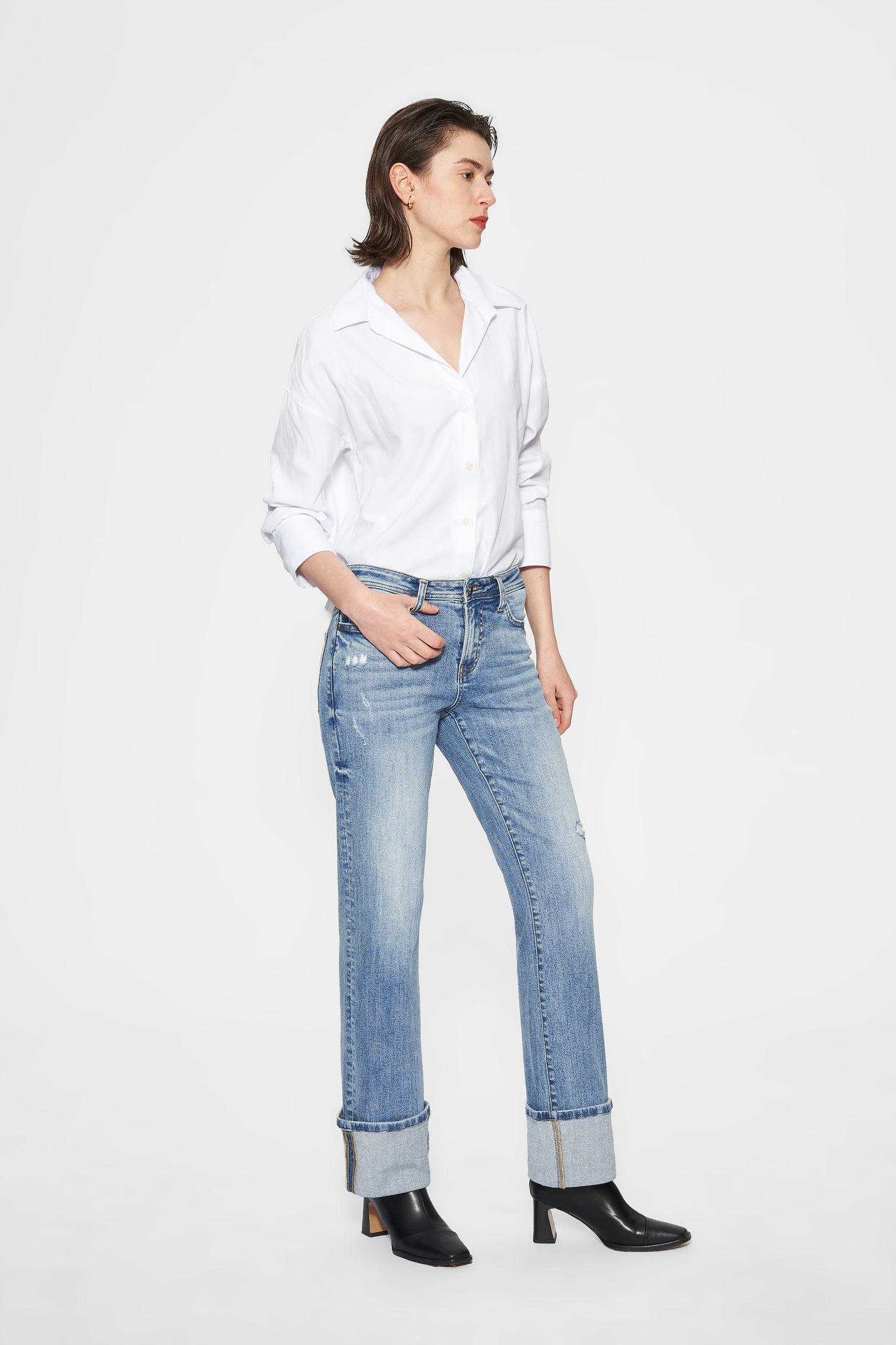 FLORA MID RISE STRAIGHT CUFFED DENIM JEANS BYT5217 (BYGG006) STELLAR