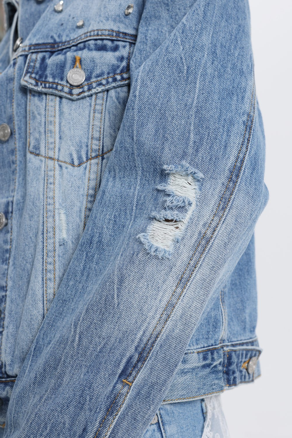 PARIS DISSTRESSED JACKET  BYJ9090 GLIMMERING BLUE