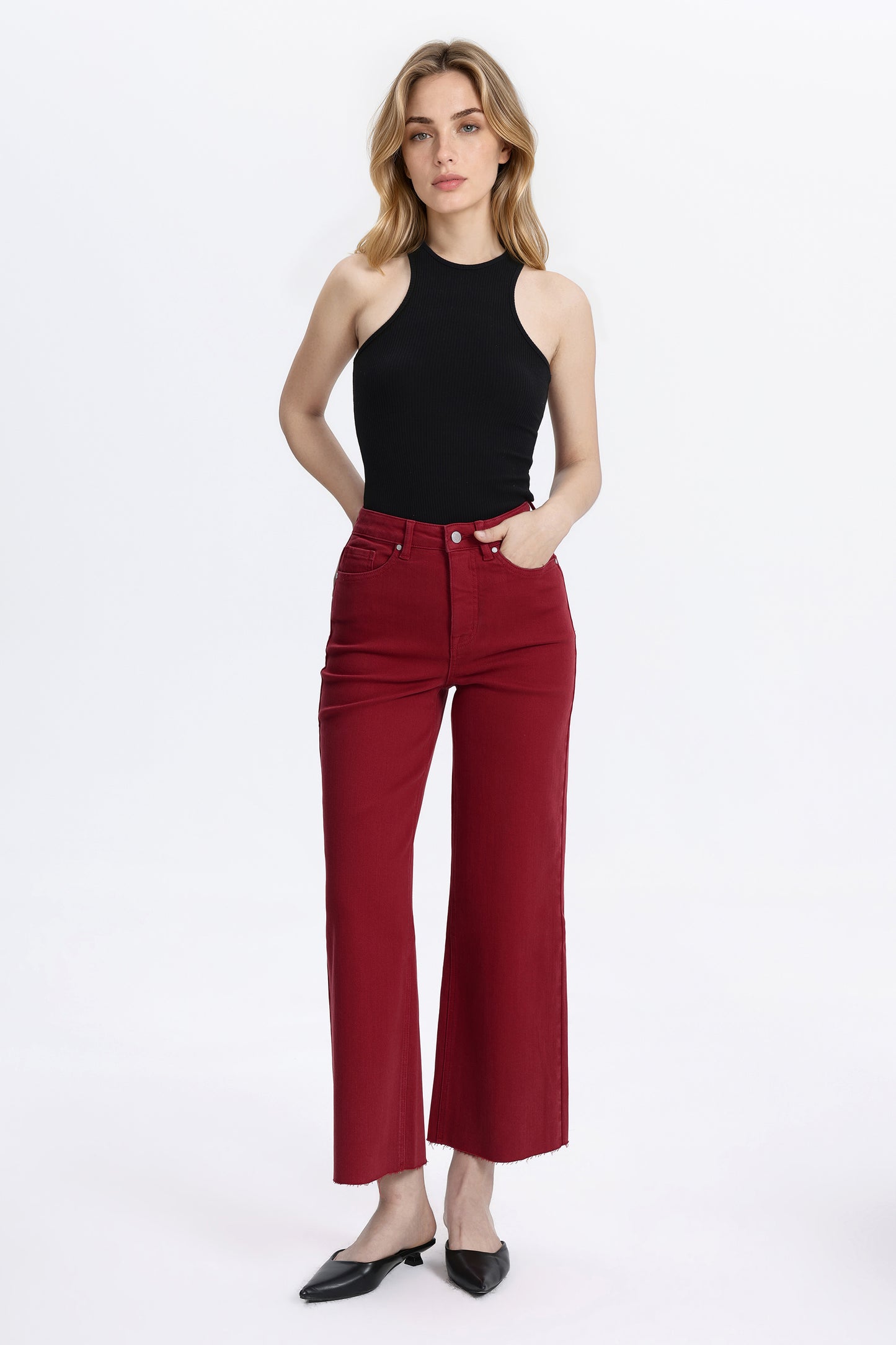HIGH RISE WIDE LEG BYW8015 CRIMSON