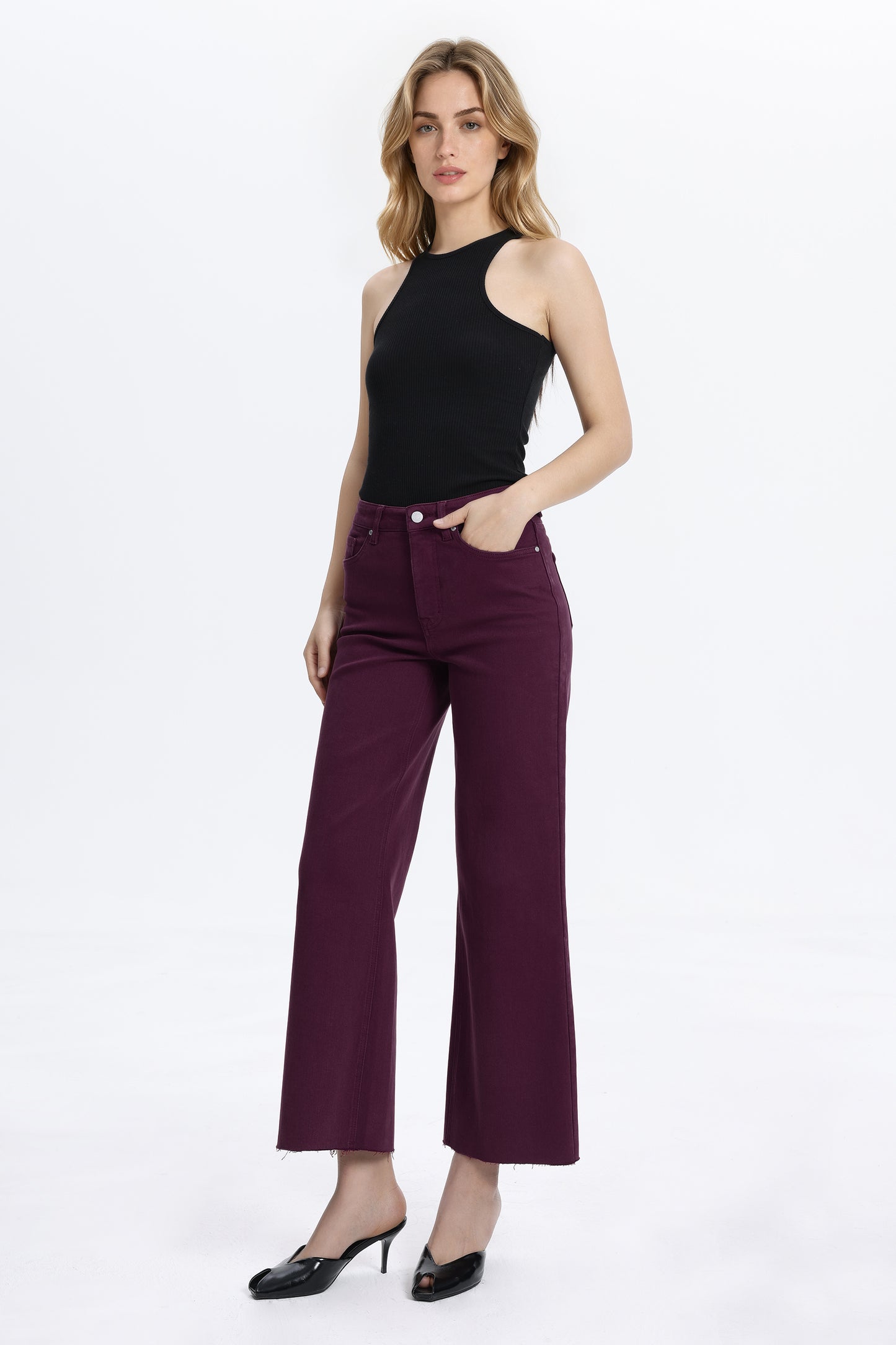 HIGH RISE WIDE LEG BYW8015 MAROON