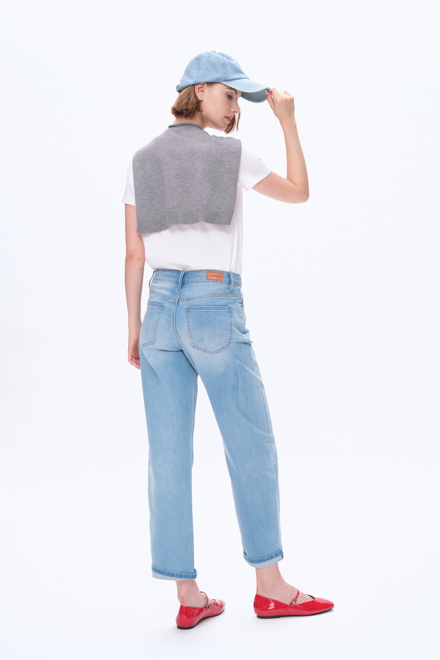 MID RISE ROLLED LEG BARREL DENIM JEANS BYOX006 (BYMJ147) LIGHT BLUE