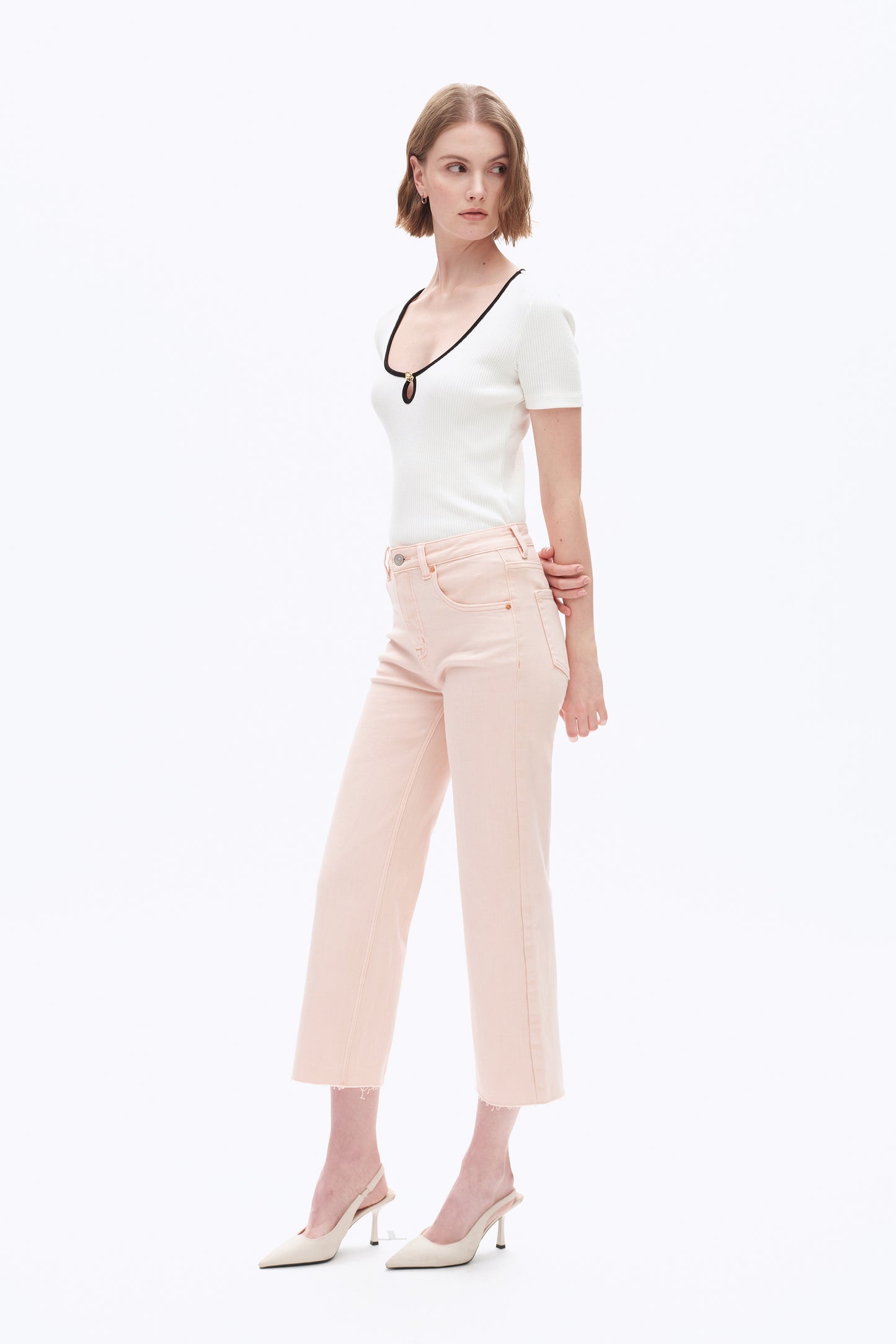 HIGH RISE WIDE LEG WITH RAW HEM PANTS BYW8015 PALE DOGWOOD