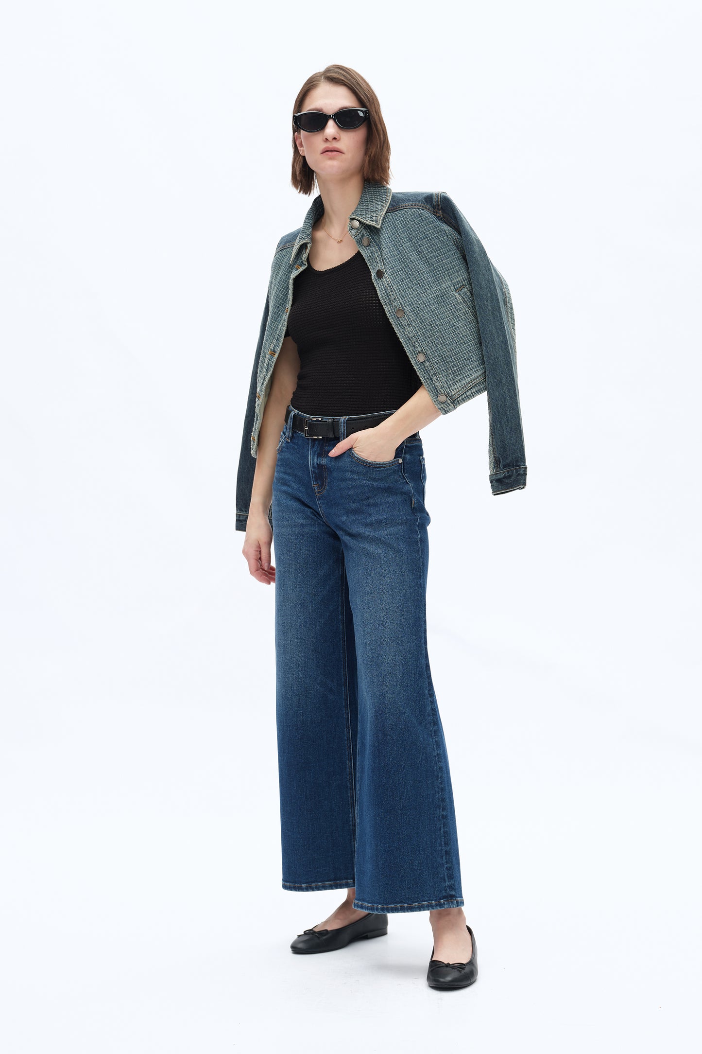 LISA MID RISE WIDE LEG DENIM JEANS BYW8140 (BYHE009) DARK BLUE