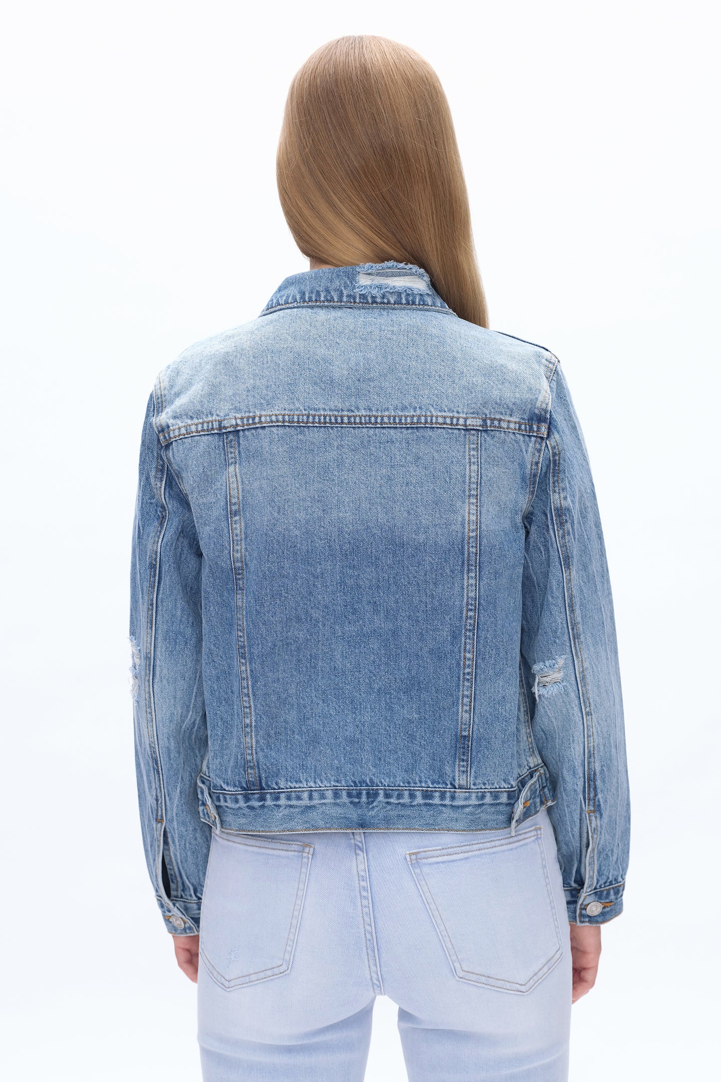 DISTRESSED DENIM JACKET BYJ9026 MERCY BLUE