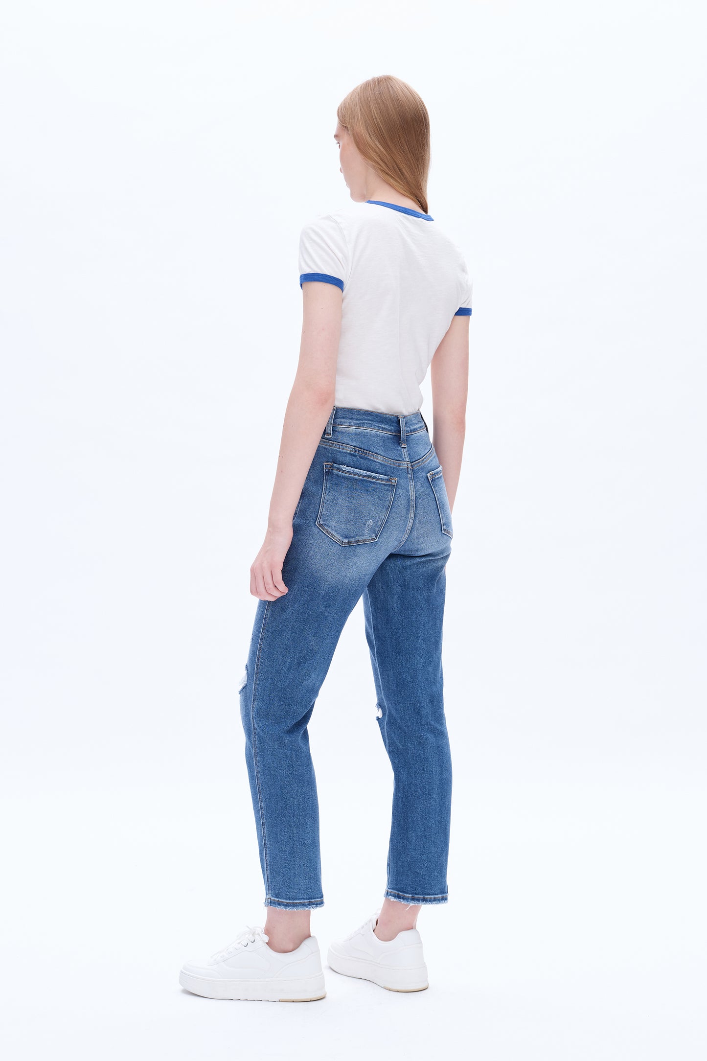 HIGH RISE CROPPED STRAIGHT JEANS BYT5164 (BY4401A) MEDIUM BLUE