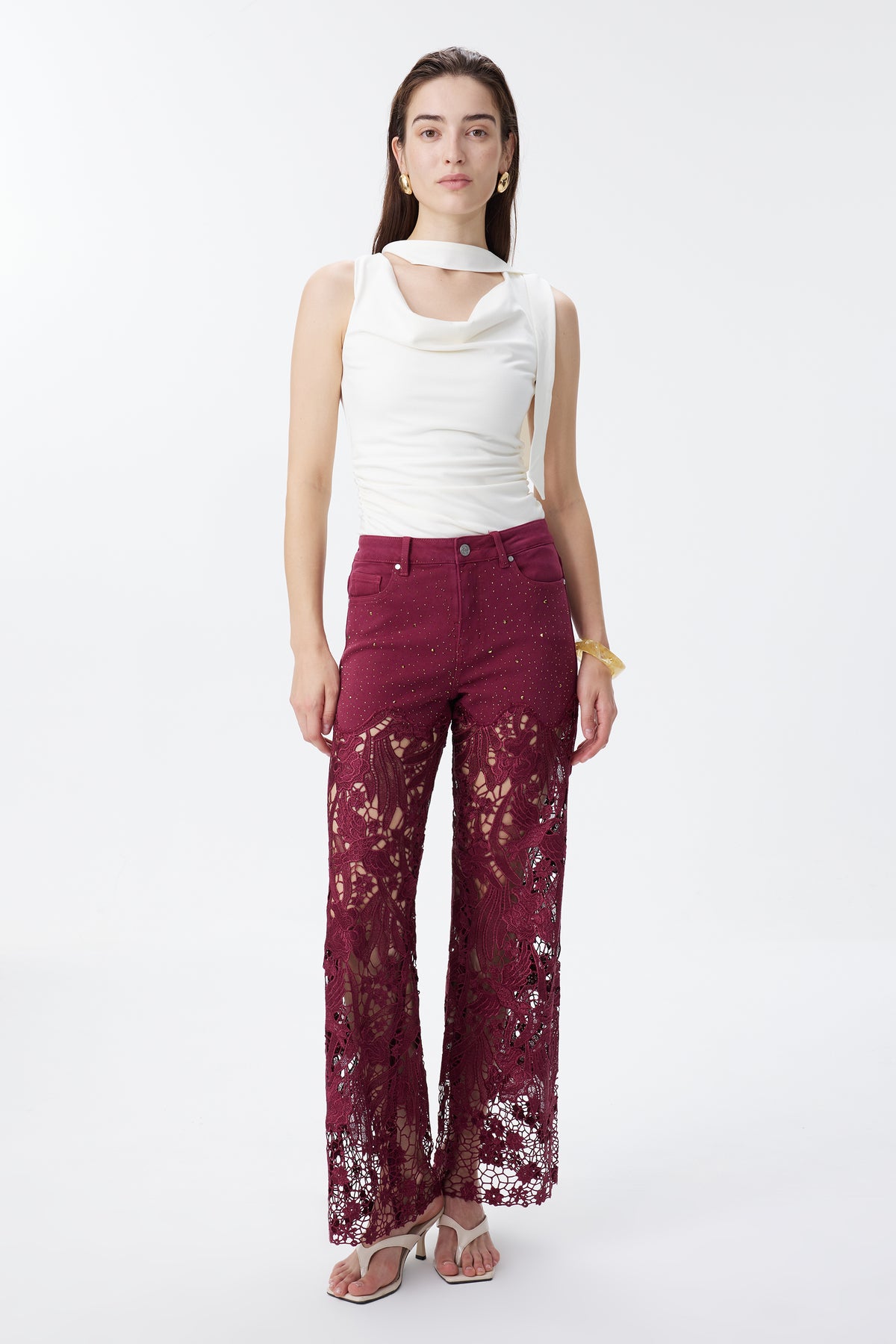 HIGH RISE LACE PANTS WITH RHINESTONE