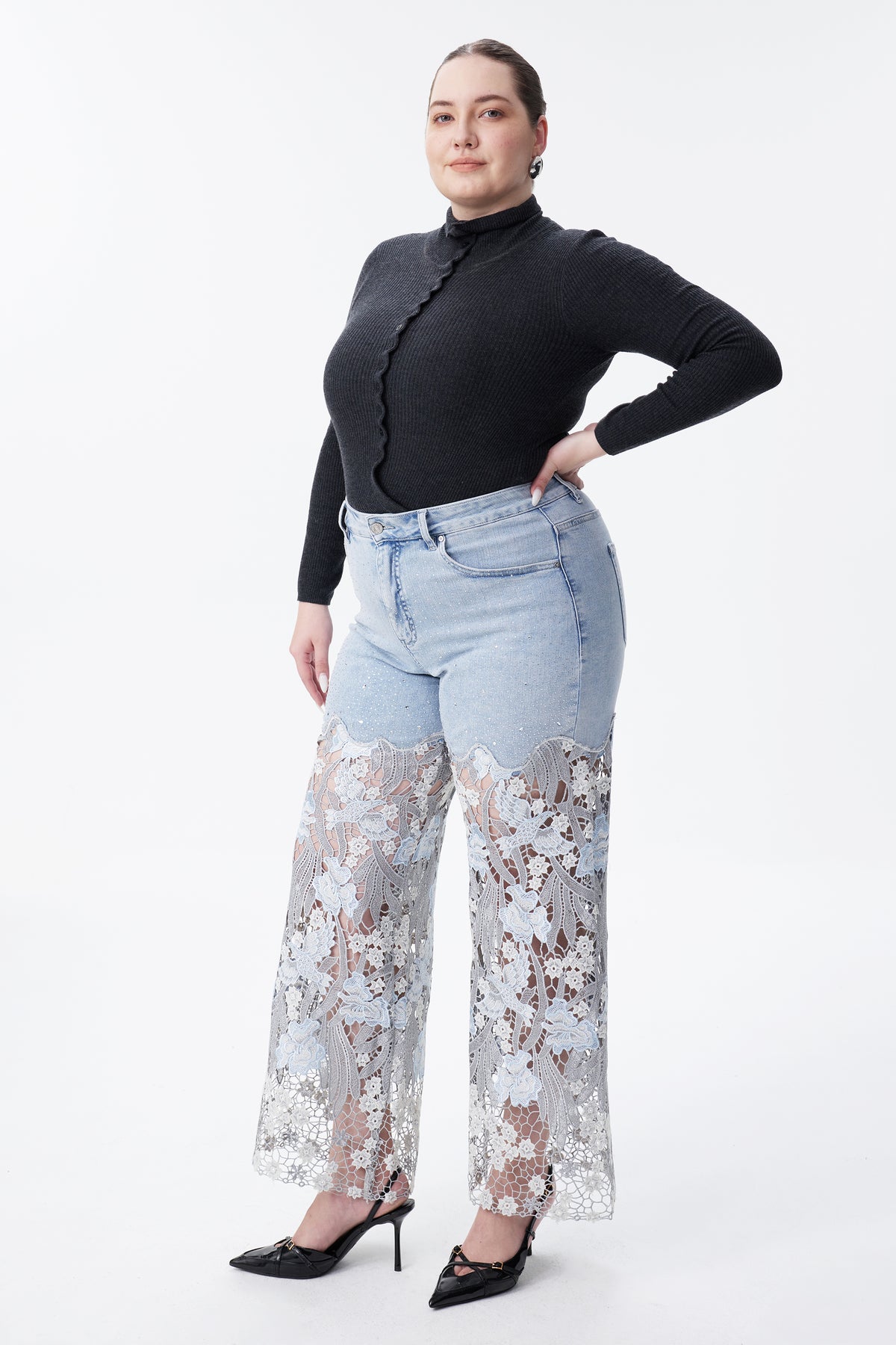 PLUS HIGH RISE LACE WIDE LEG