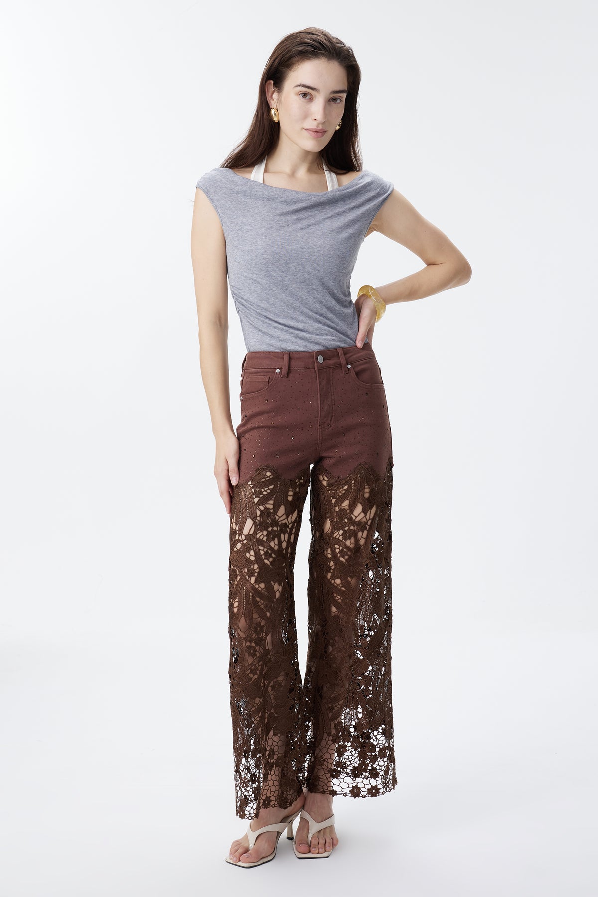 HIGH RISE LACE PANTS WITH RHINESTONE