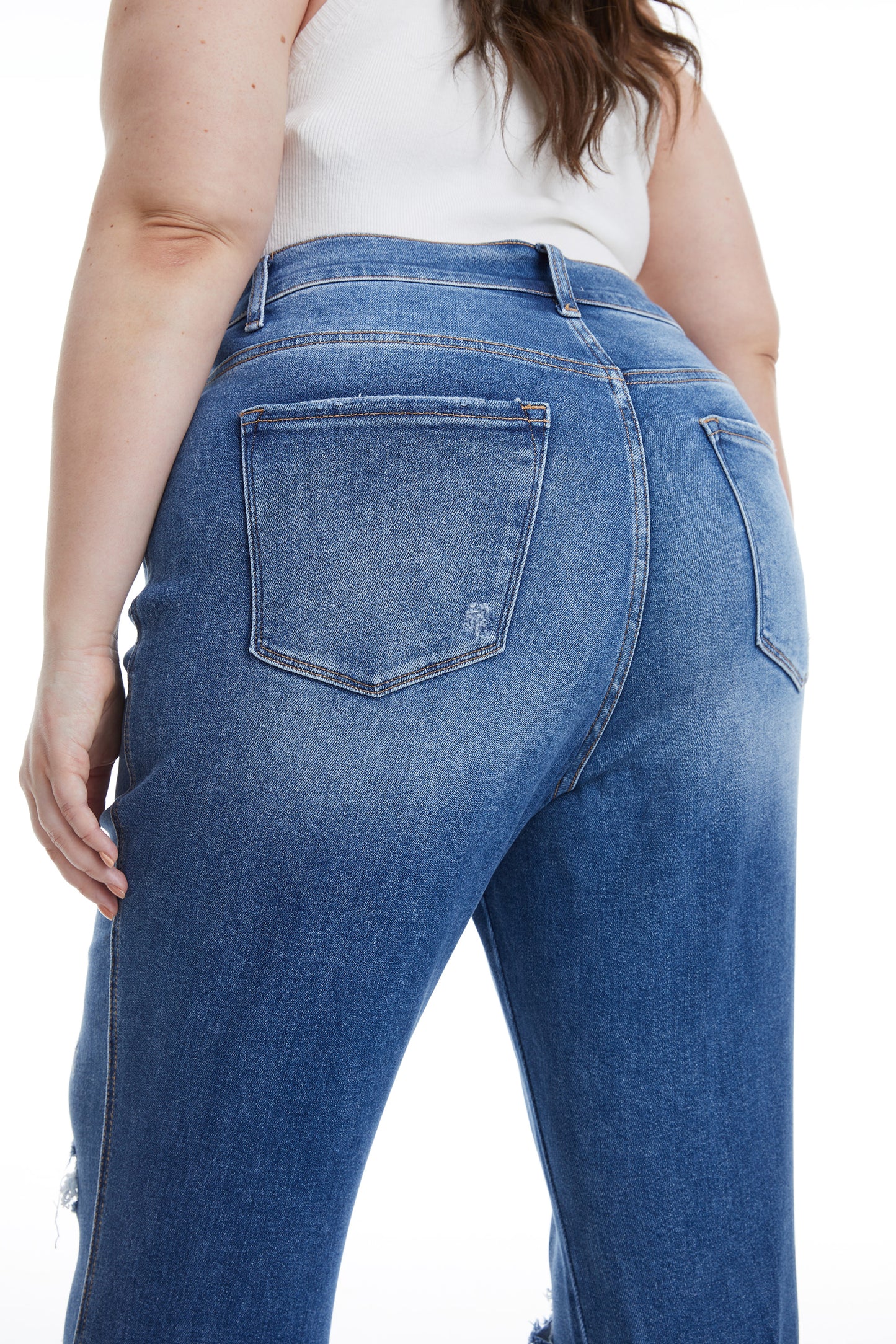 HIGH RISE CROPPED STRAIGHT JEANS BYT5164-P (BY4401A) MEDIUM BLUE PLUS SIZE