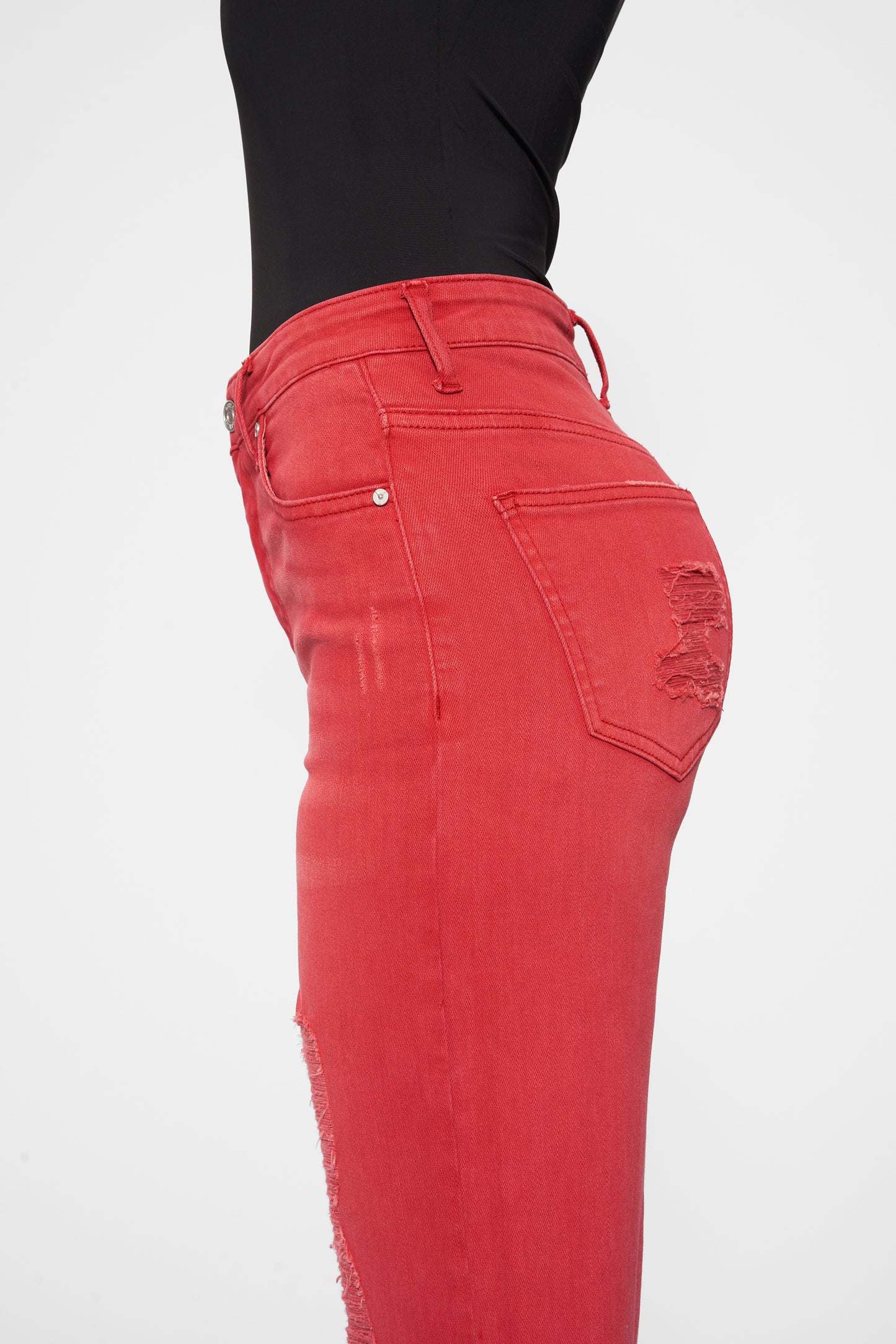 ALLY HIGH RISE DISTRESSED WIDE LEG PANTS BYW8159 (BYMJ022) RED