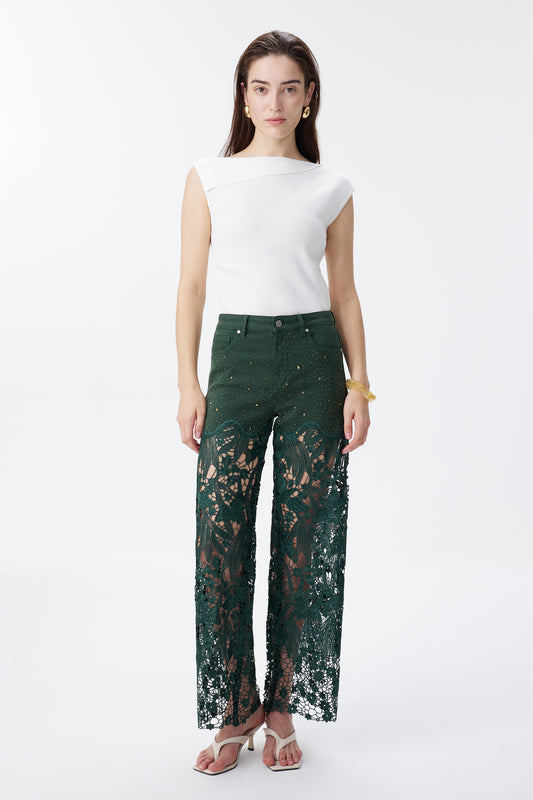 HIGH RISE LACE PANTS WITH RHINESTONE