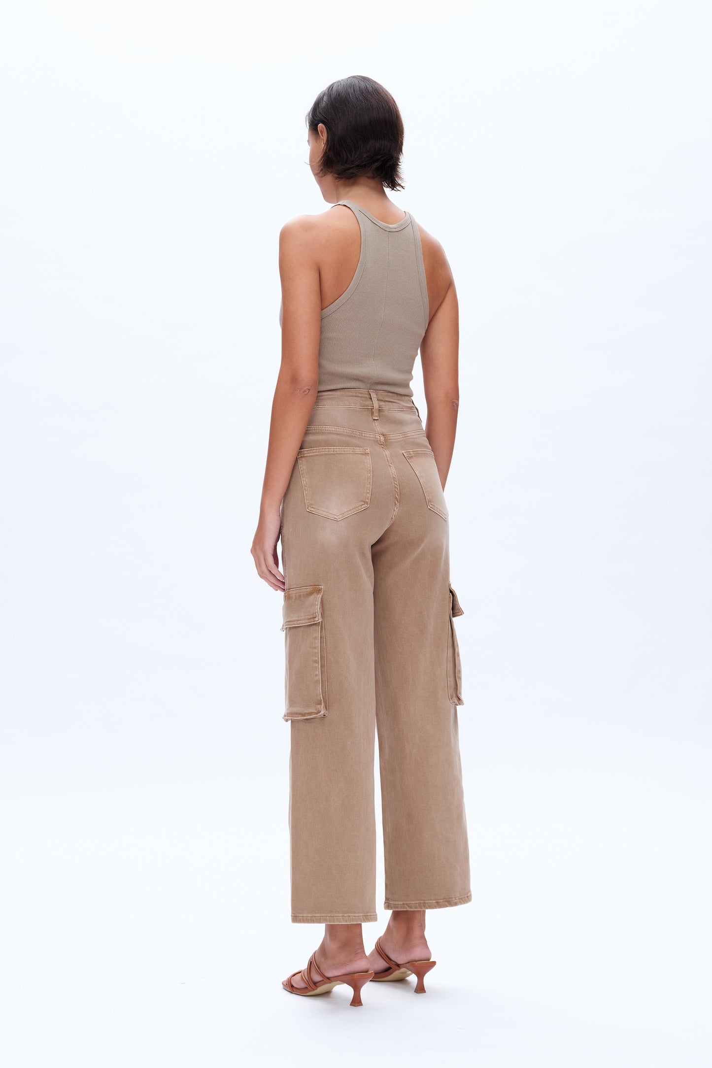 SUPER HIGH RISE CARGO STRAIGHT WIDE LEG JEANS BYW8107-N VINTAGE KHAKI