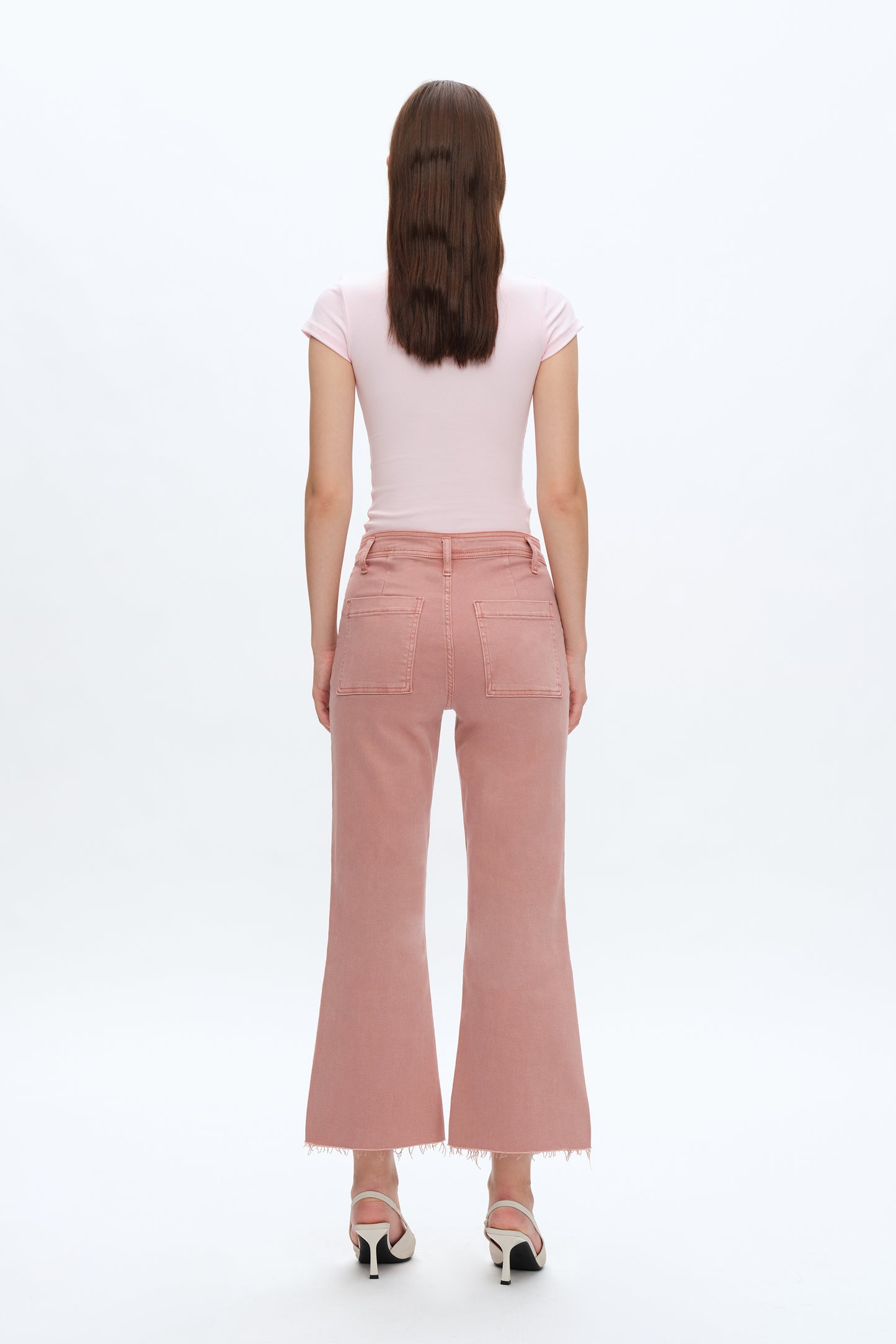 LESLIE HIGH RISE WIDE LEG JEANS WITH RAW HEM BYW8142 (BYHE112) DUSTY PINK