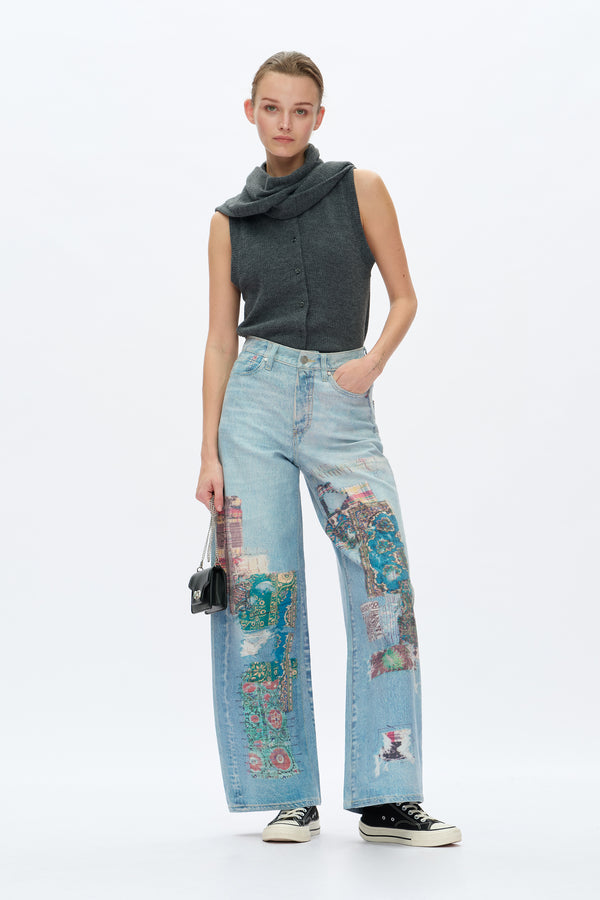 COLD TRANSFER PRINTING BARREL JEANS