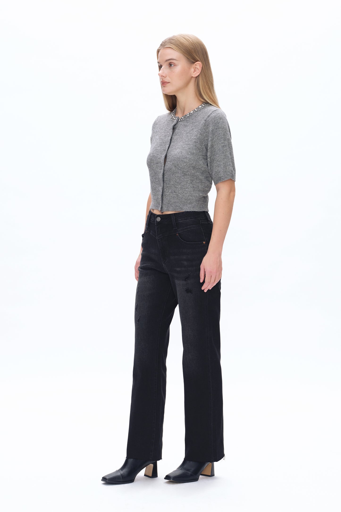 HIGH WAIST WIDE STRAIGHT LEG PANTS BYT5137 BLACK WASH