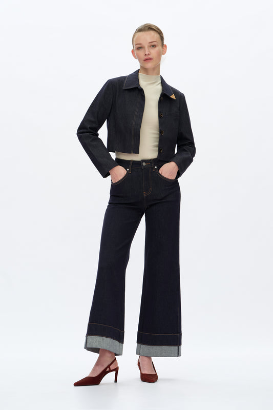 HIGH RISE WIDE LEG ROLLED