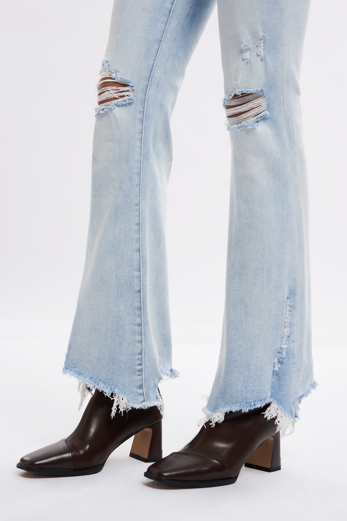 ANGELA MID RISE DISTRESSED FLARE JEANS BYF1130 BABYBLUE