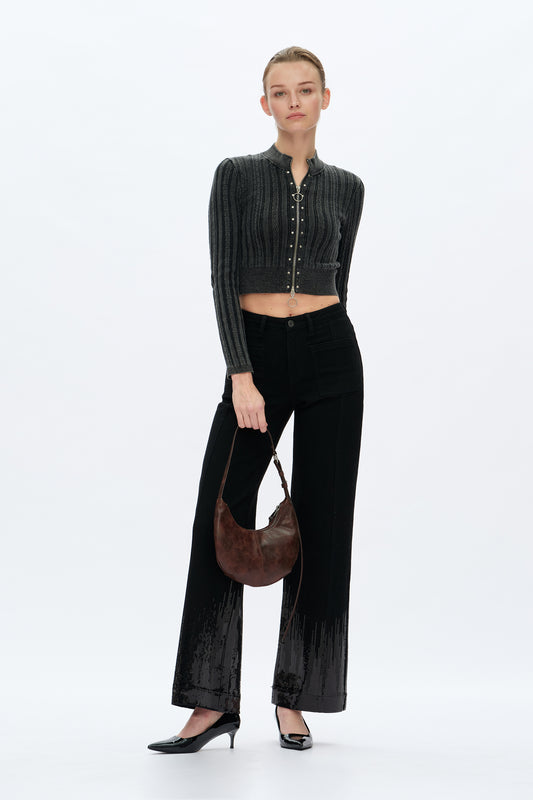MID RISE SEQUIN WIDE LEG