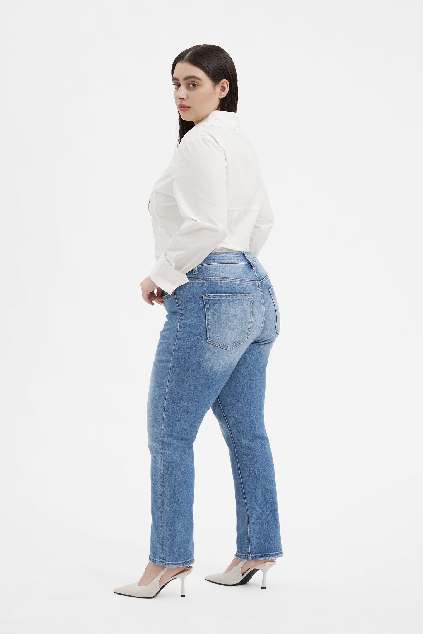 HIGH RISE SLIM STRAIGHT JEANS BYT5170-P (BYHE074) FAIRY BLUE PLUS SIZE