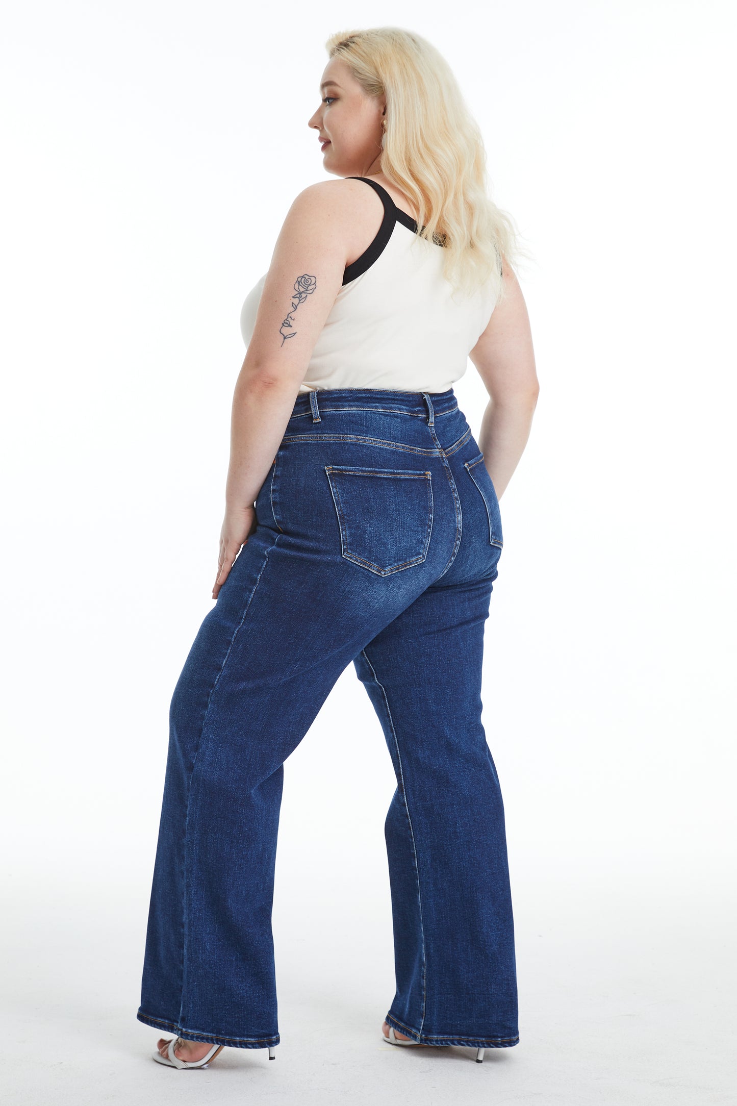 LINDA HIGH RISE WIDE LEG JEANS BYW8136-P (BYHE137) DEEP SEA PLUS SIZE