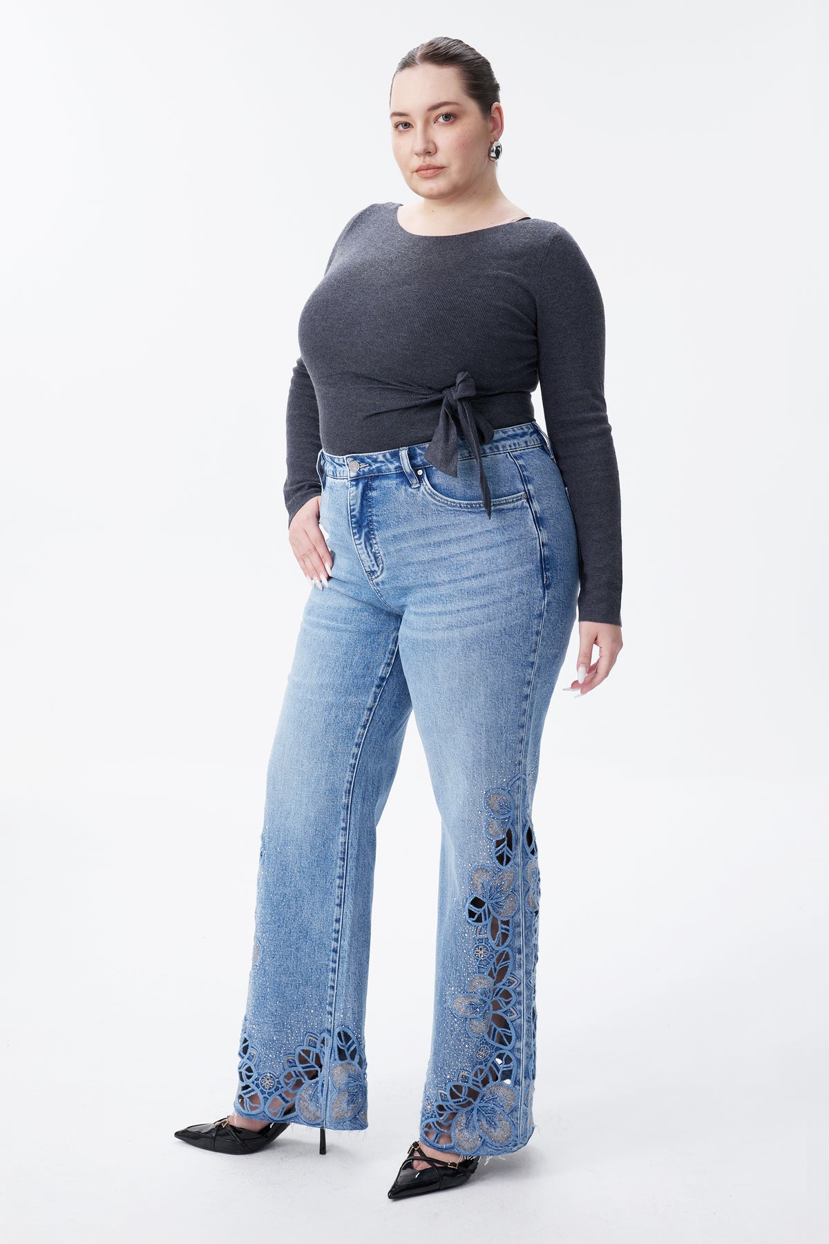 PLUS SIZE MID RISE WIDE LEG  BYW8305-P