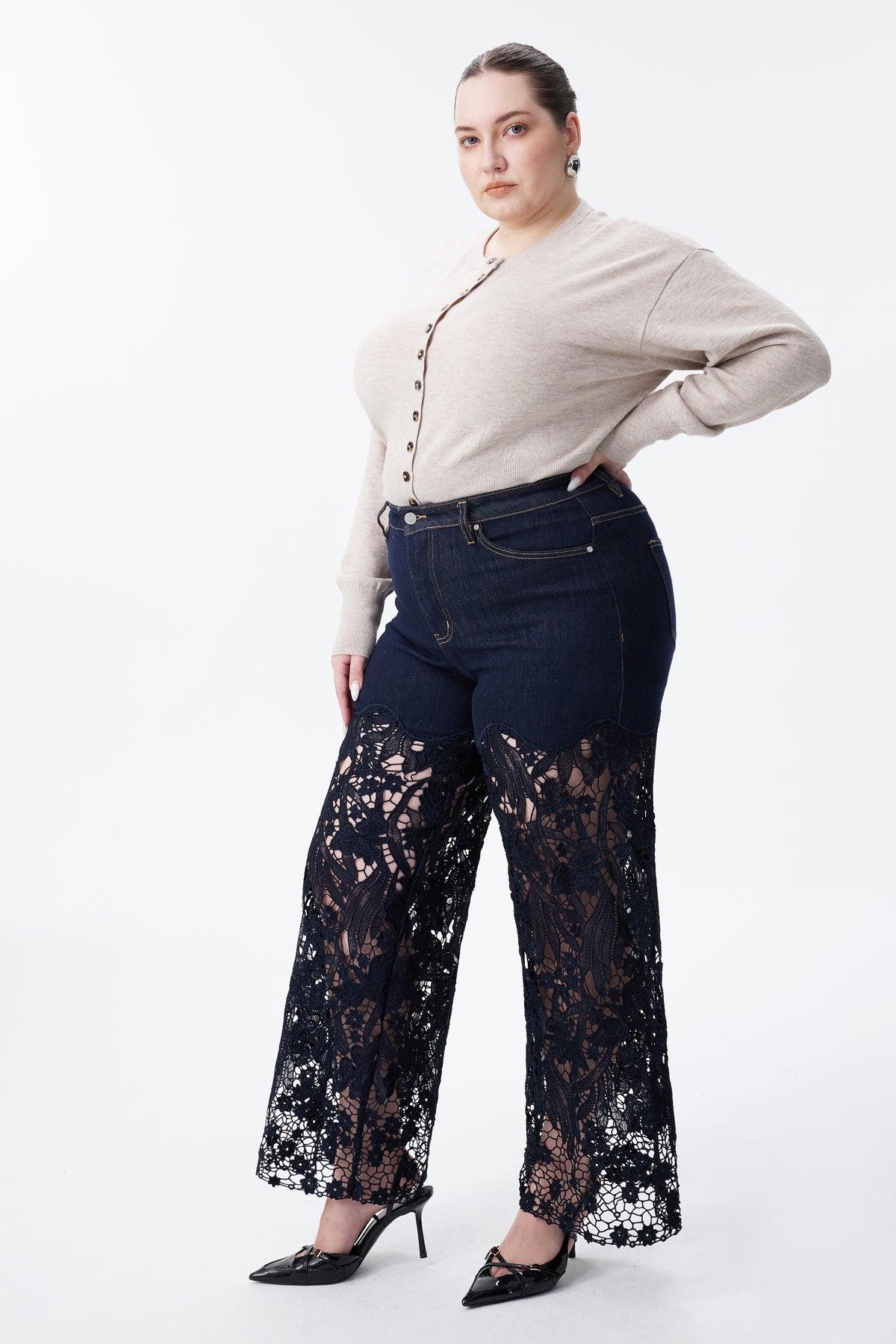 Plus Wide Leg Lece Jeans BYW8090B Inseam 30"(RINSE)
