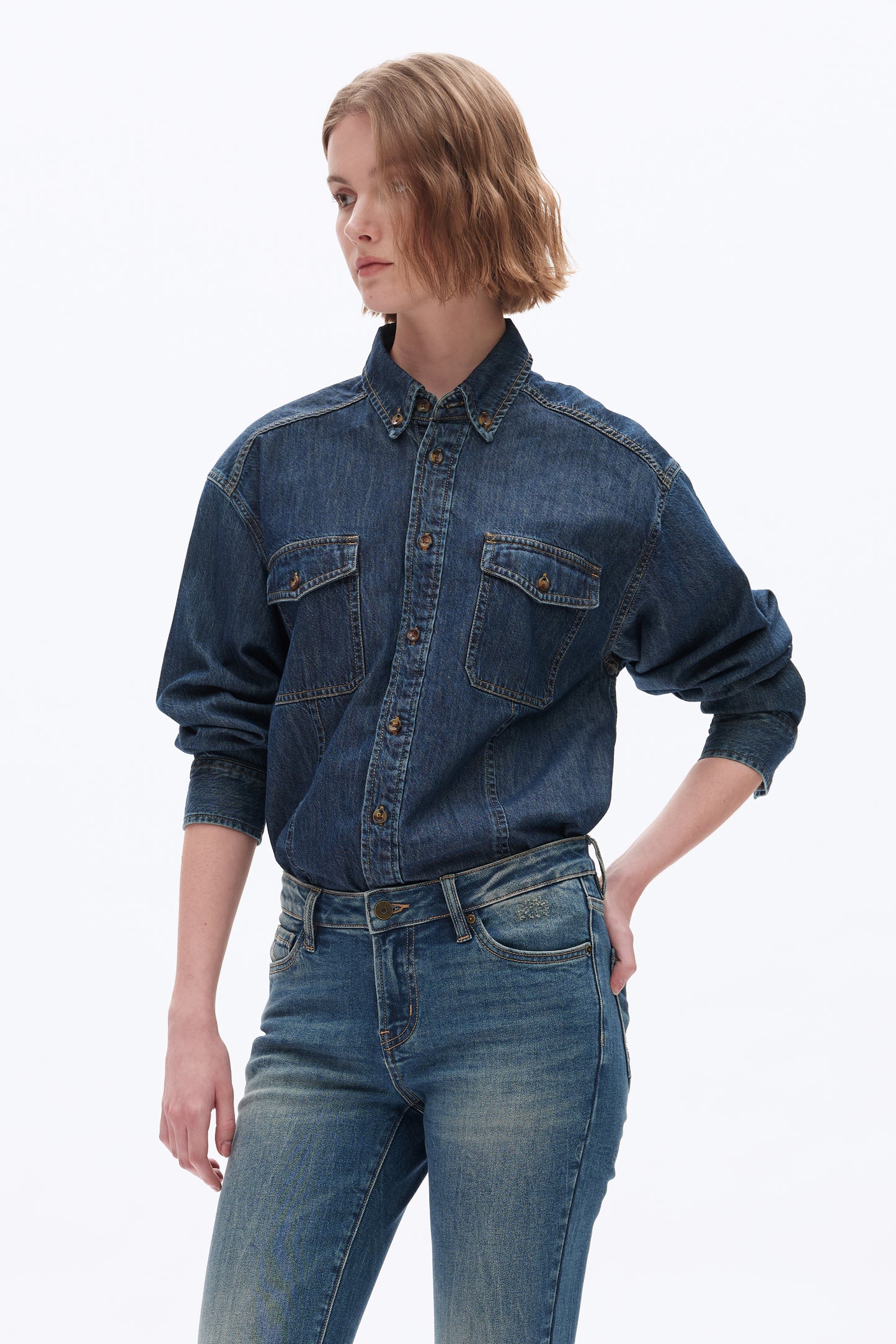 OVERSIZED DENIM SHIRT BYJ9047 DARK BLUE