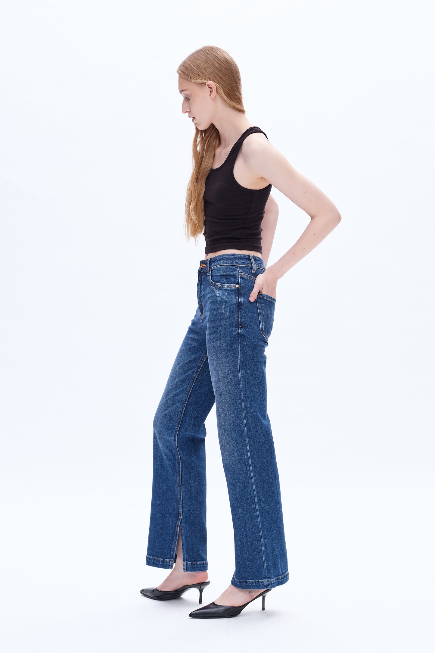 HIGH RISE STRAIGHT JEANS WITH SLIT BYT5149 MIRAGE