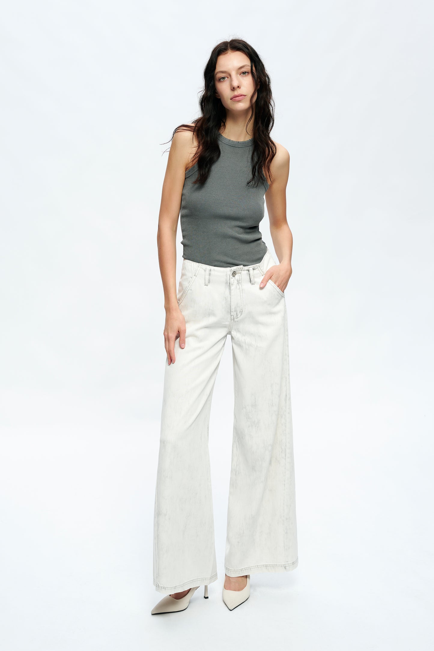 JEREMY MID RISE BUSINESS WIDE LEG PANTS BYW8168 (BYMJ125) IVORY