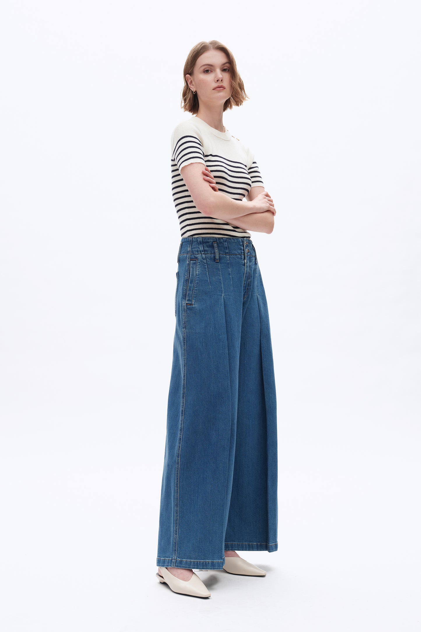 HIGH RISE WIDE LEG DENIM JEANS BYW8181 (BYMJ208) RETRO MEDIUM BLUE