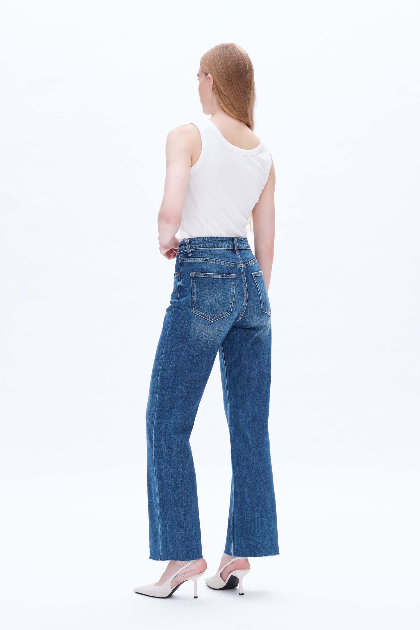 HIGH RISE WIDE LEG JEANS BYW8066 MEDIUM BLUE