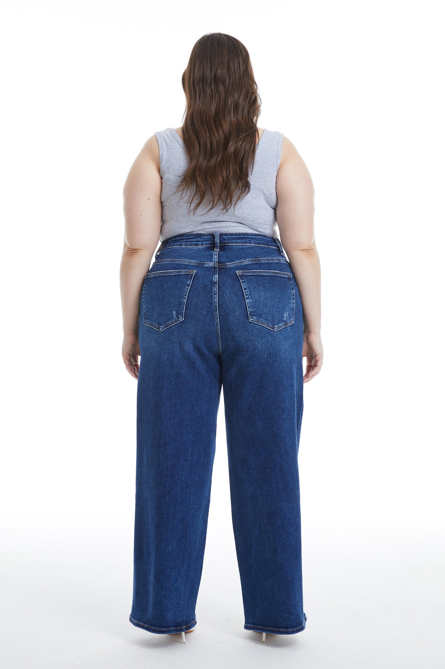 LOW CUT WIDE LEG CROP STRAIGHT JEANS BYW8001-2P DARK BLUE PLUS SIZE