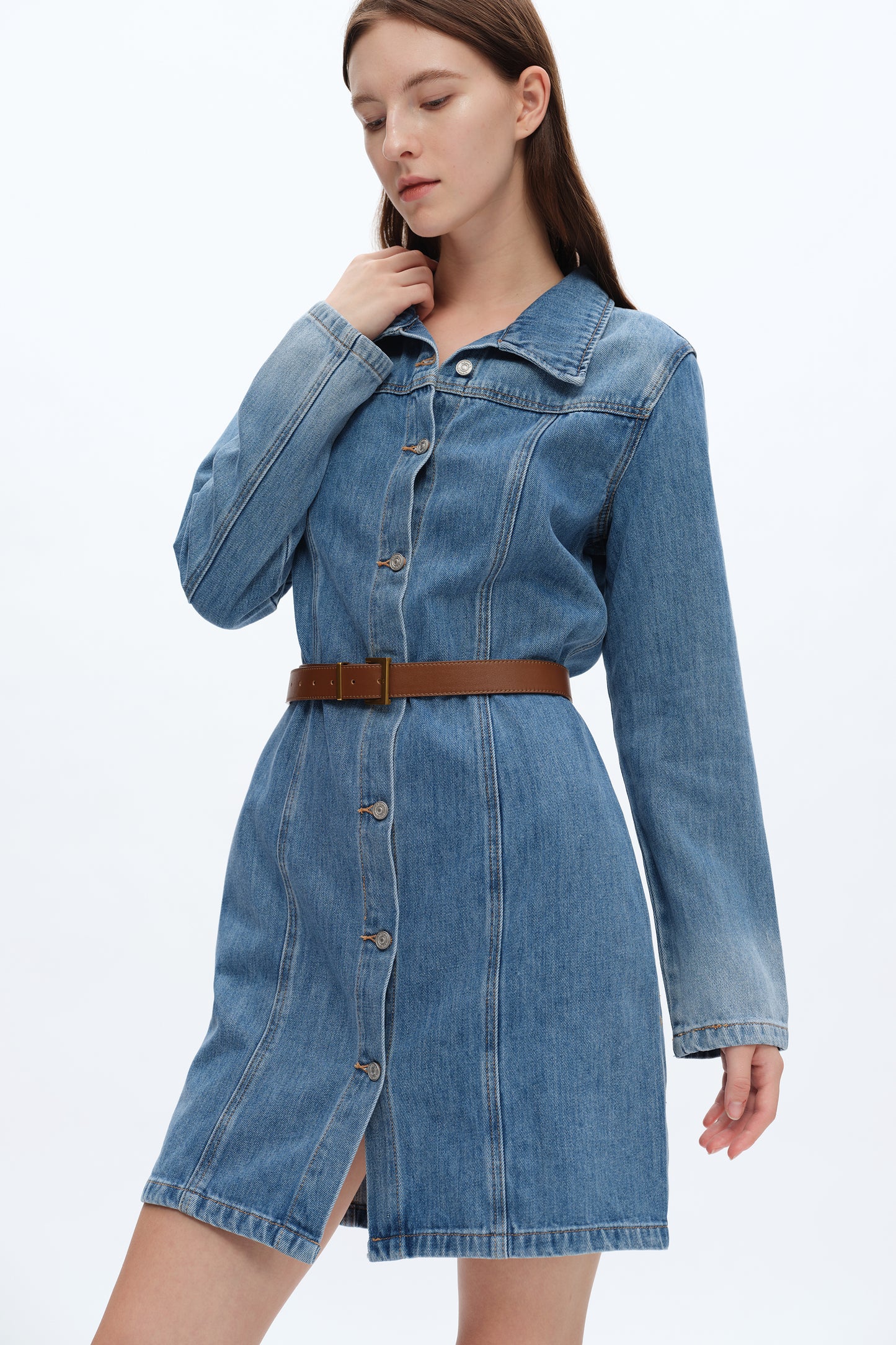 DENIM MINI DRESS WITH LONG SLEEVES BYJ9017 MIDNIGHT THUNDER