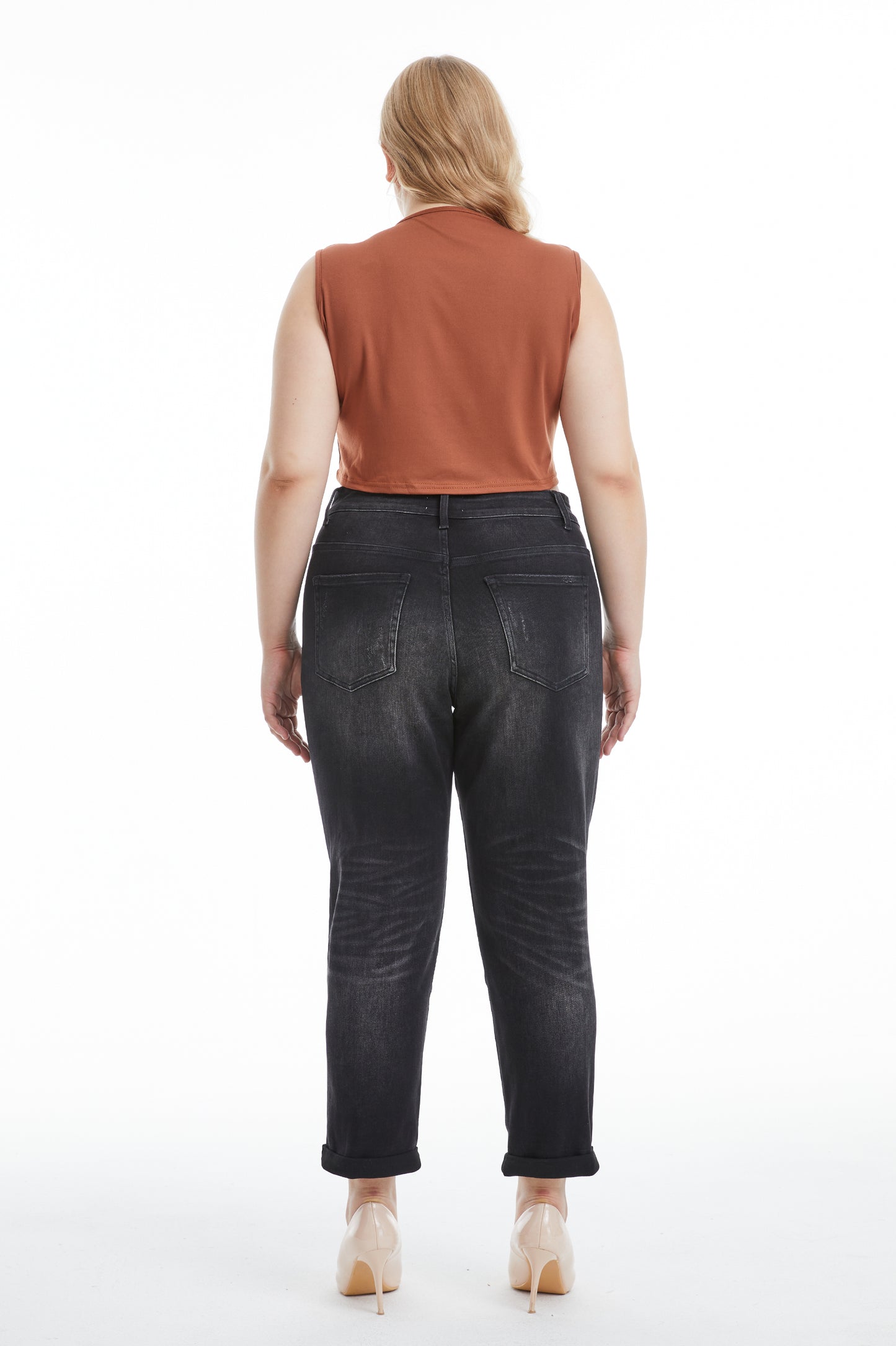 HIGH RISE PAINTED MOM JEANS BYM3054-P IRON BLACK PLUS SIZE