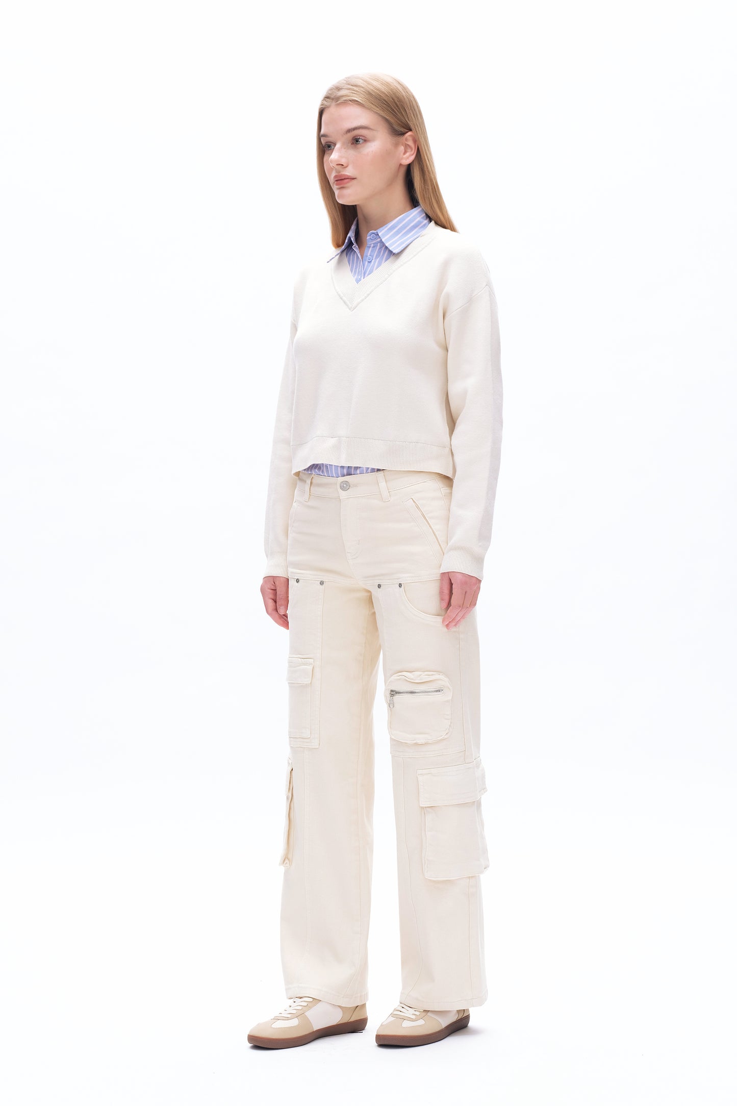 CARRY MID RISE WIDE LEG CARGO PANTS BYW8147 (BYMJ020) OFF WHITE