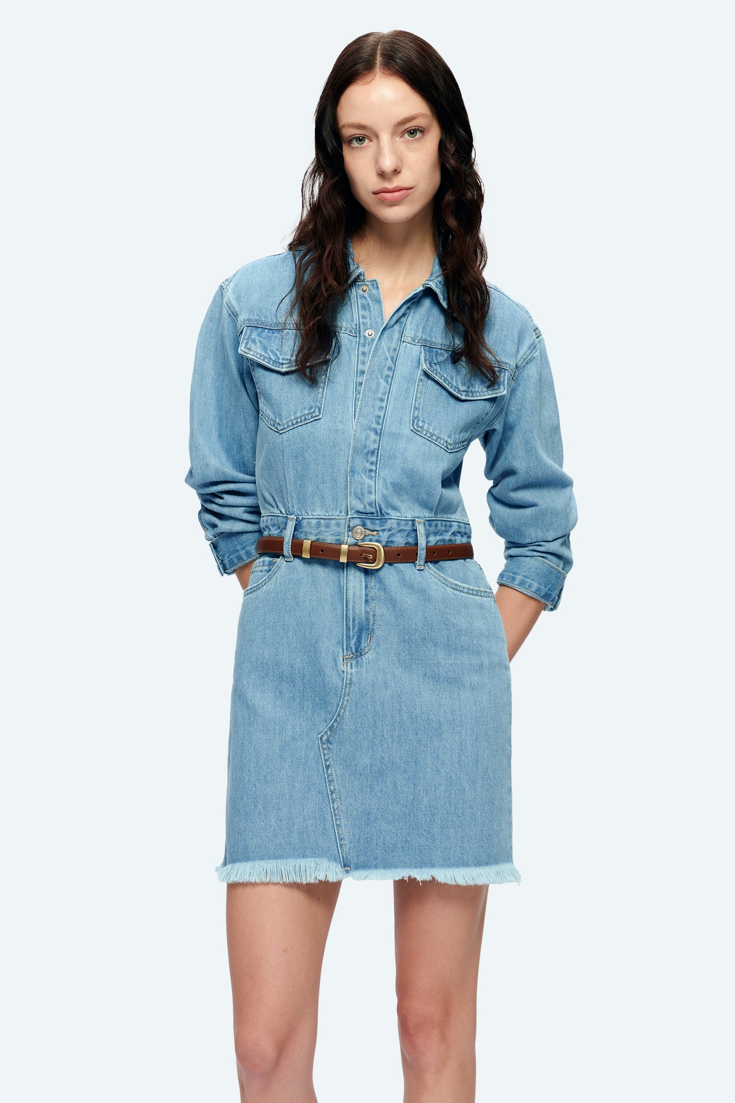 THE RESA DENIM SHIRT DRESS BYK7027 LIGHT BLUE