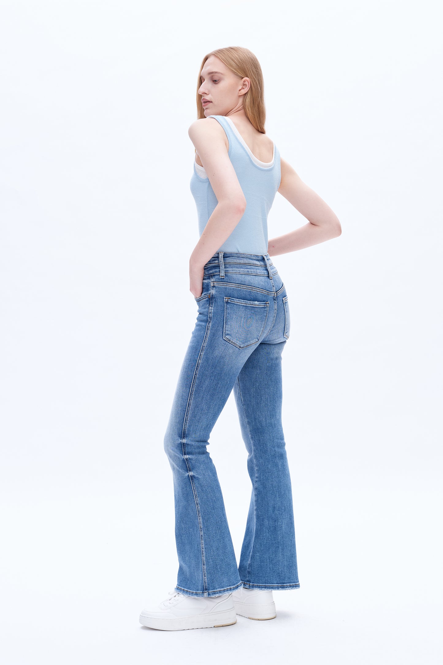 HIGH RISE FLARE JEANS WITH CLEAN HEM BYF1074 MEDIUM BLUE