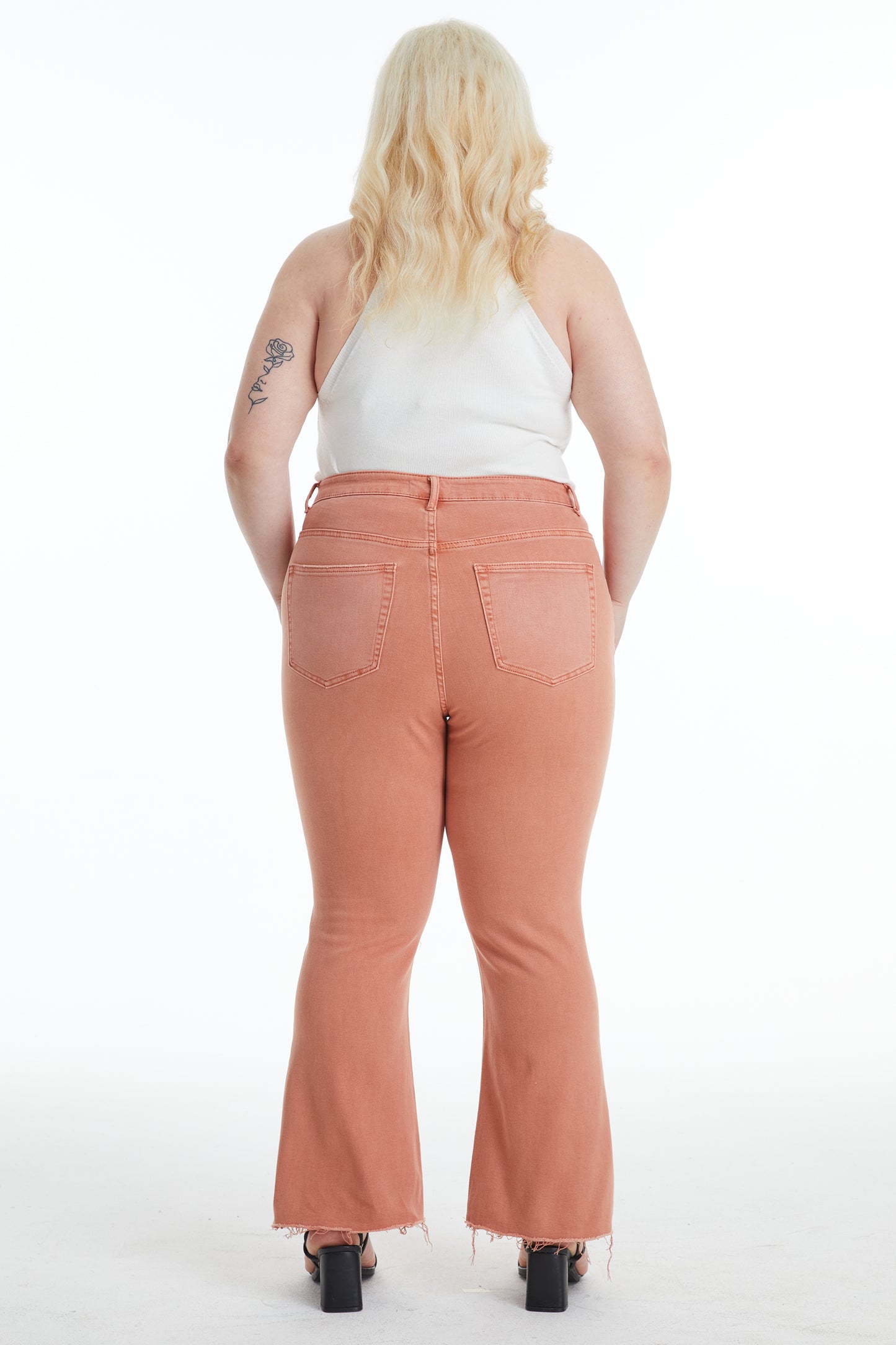 EMILY HIGH RISE DISTRESSED FLARE PANTS BYF1077-P SALMON PLUS SIZE