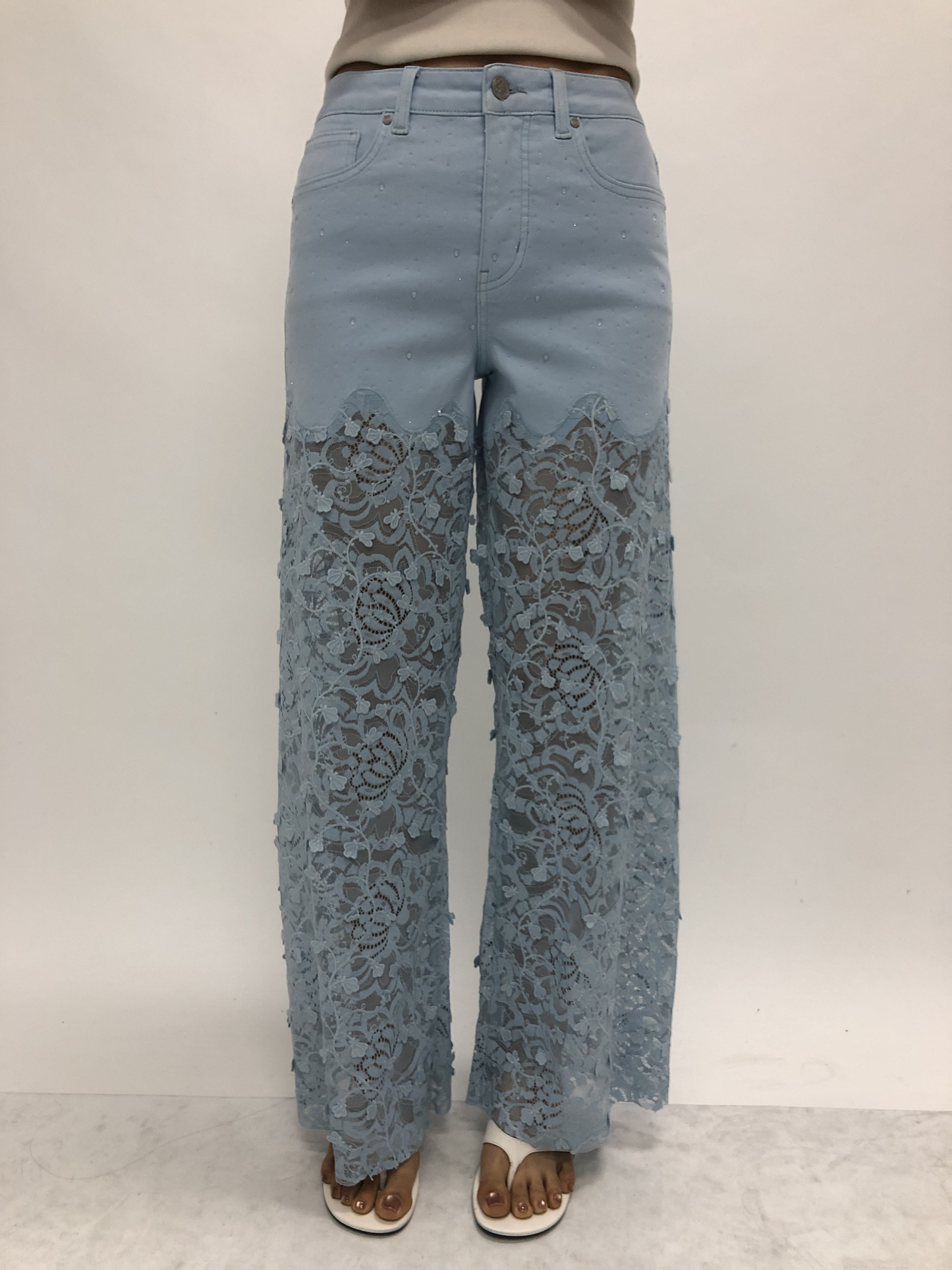 HIGH RISE LACE PANTS WITH RHINESTONE BYW8090