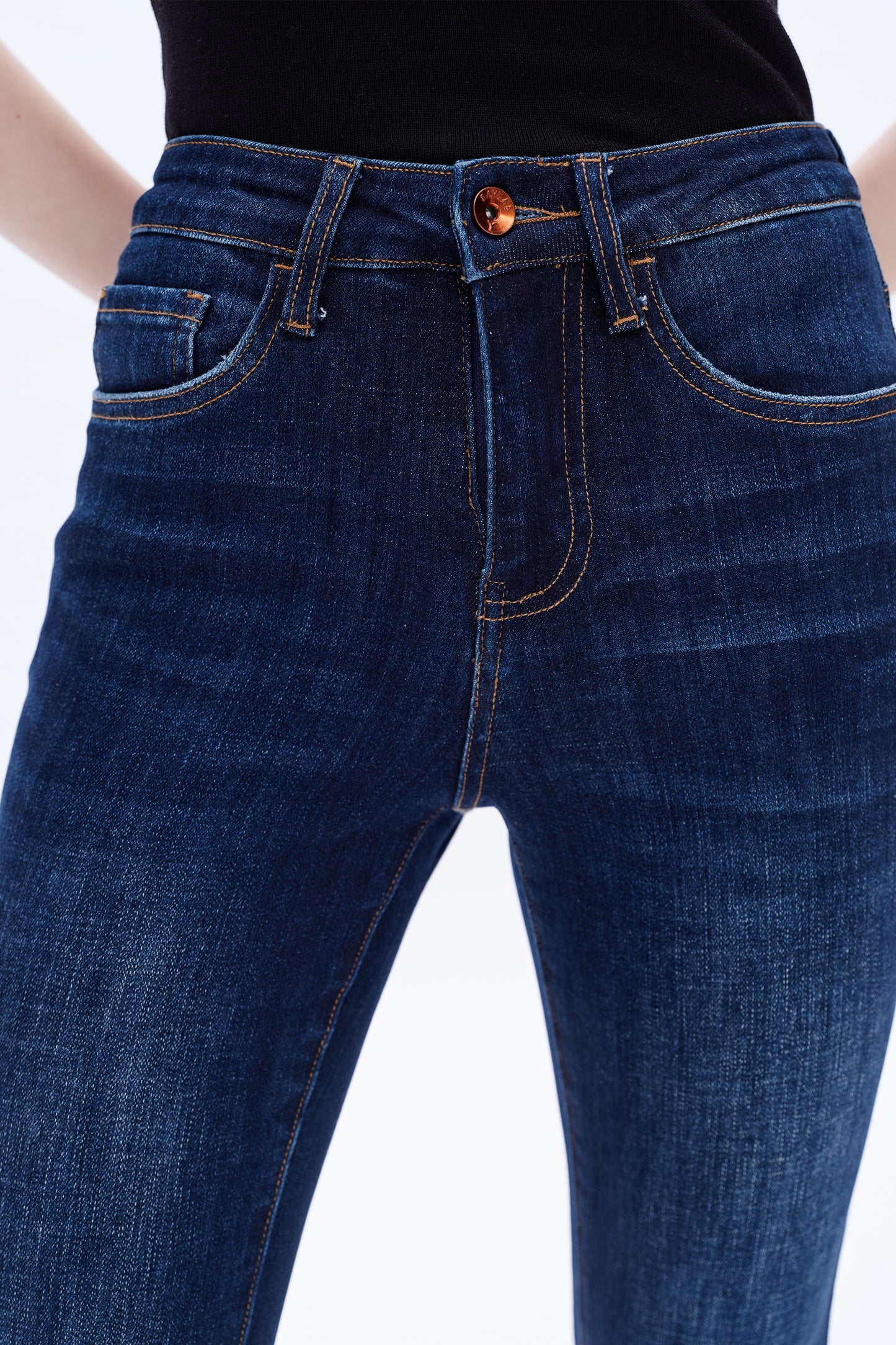 HIGH RISE FLARE LEG JEANS WITH RAW HEM BYF1110 DARK BLUE