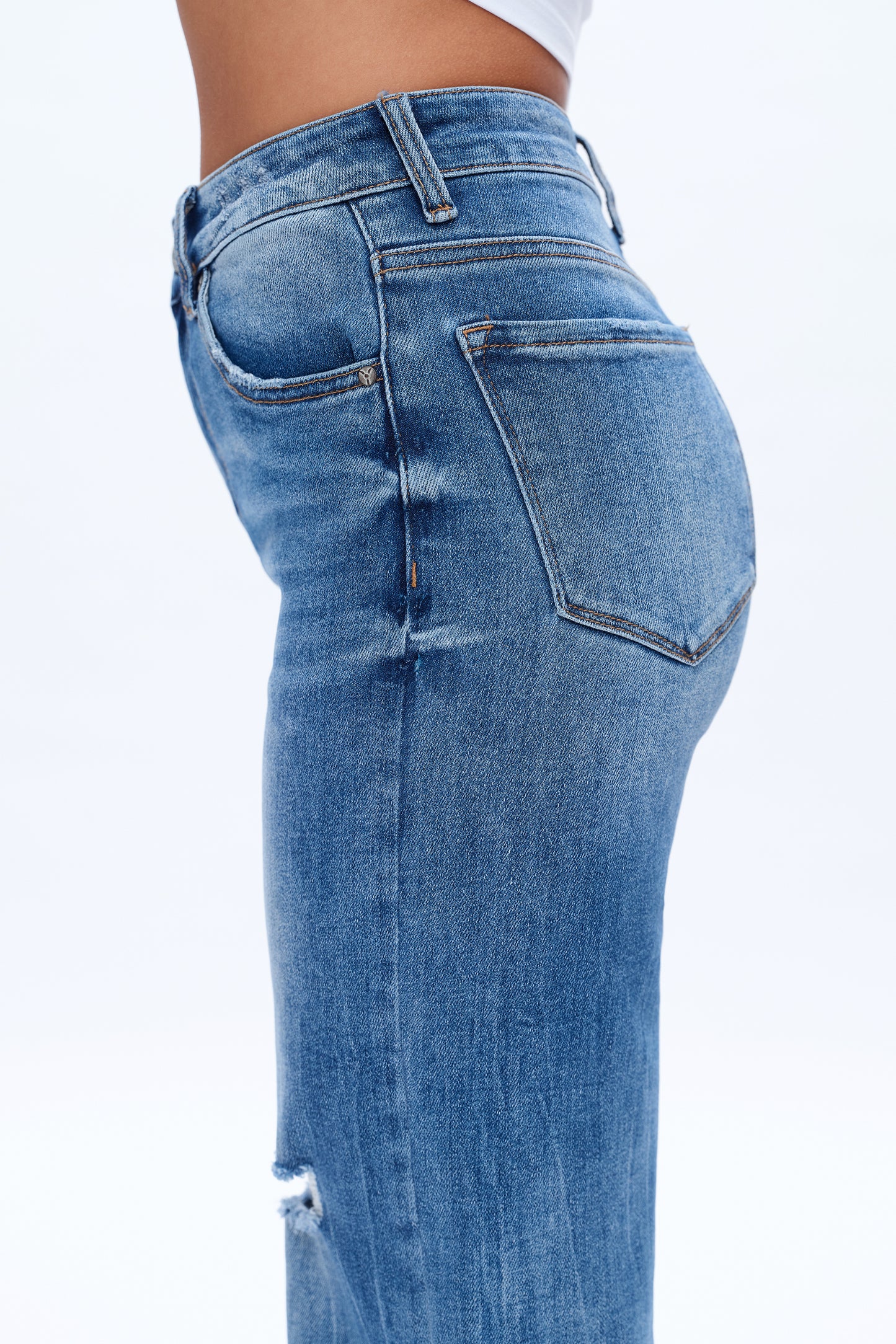 HIGH RISE WIDE LEG JEANS BYW8120 MEDIUM BLUE