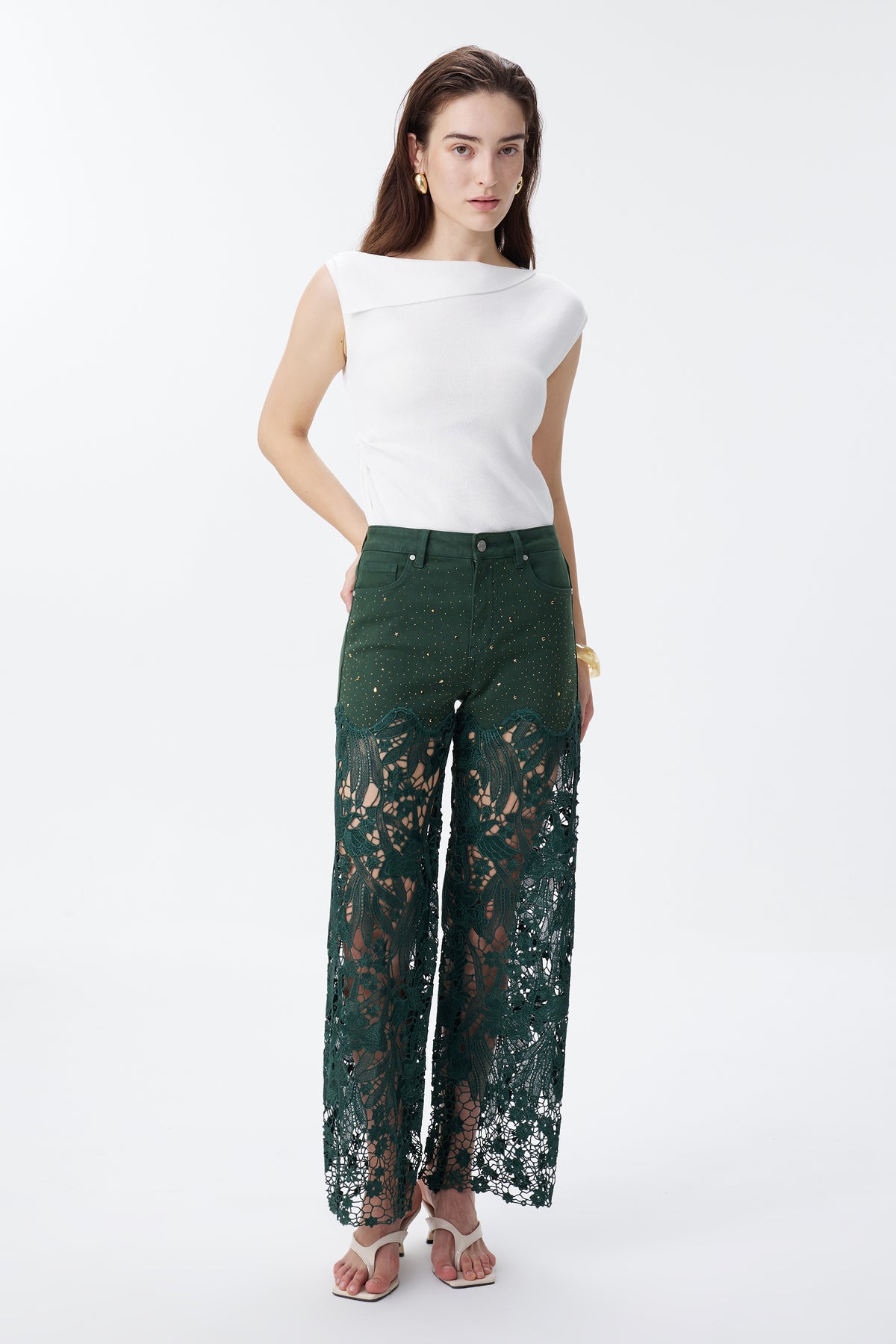 HIGH RISE LACE PANTS WITH RHINESTONE