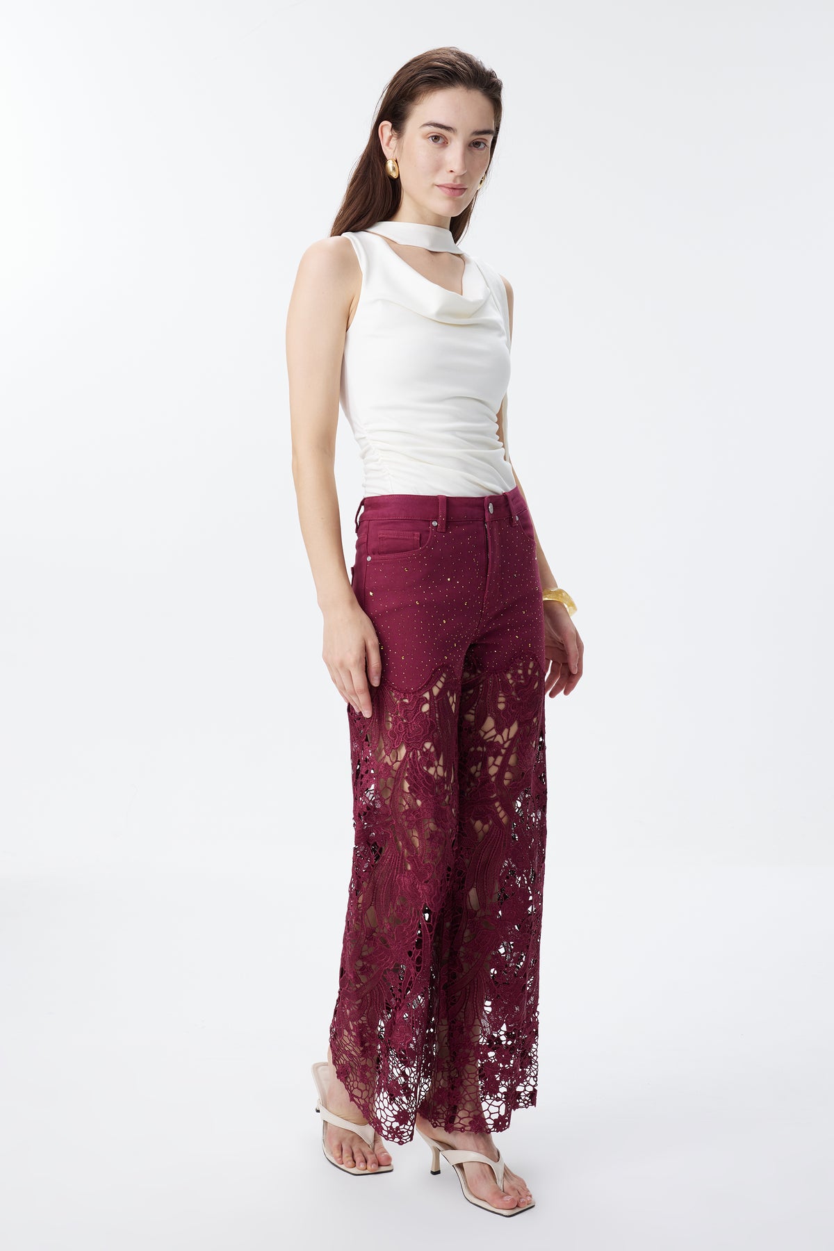 HIGH RISE LACE PANTS WITH RHINESTONE